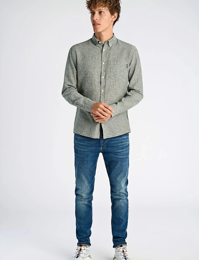 Lindbergh - Cotton/linen shirt L/S - linneskjortor - army - 0