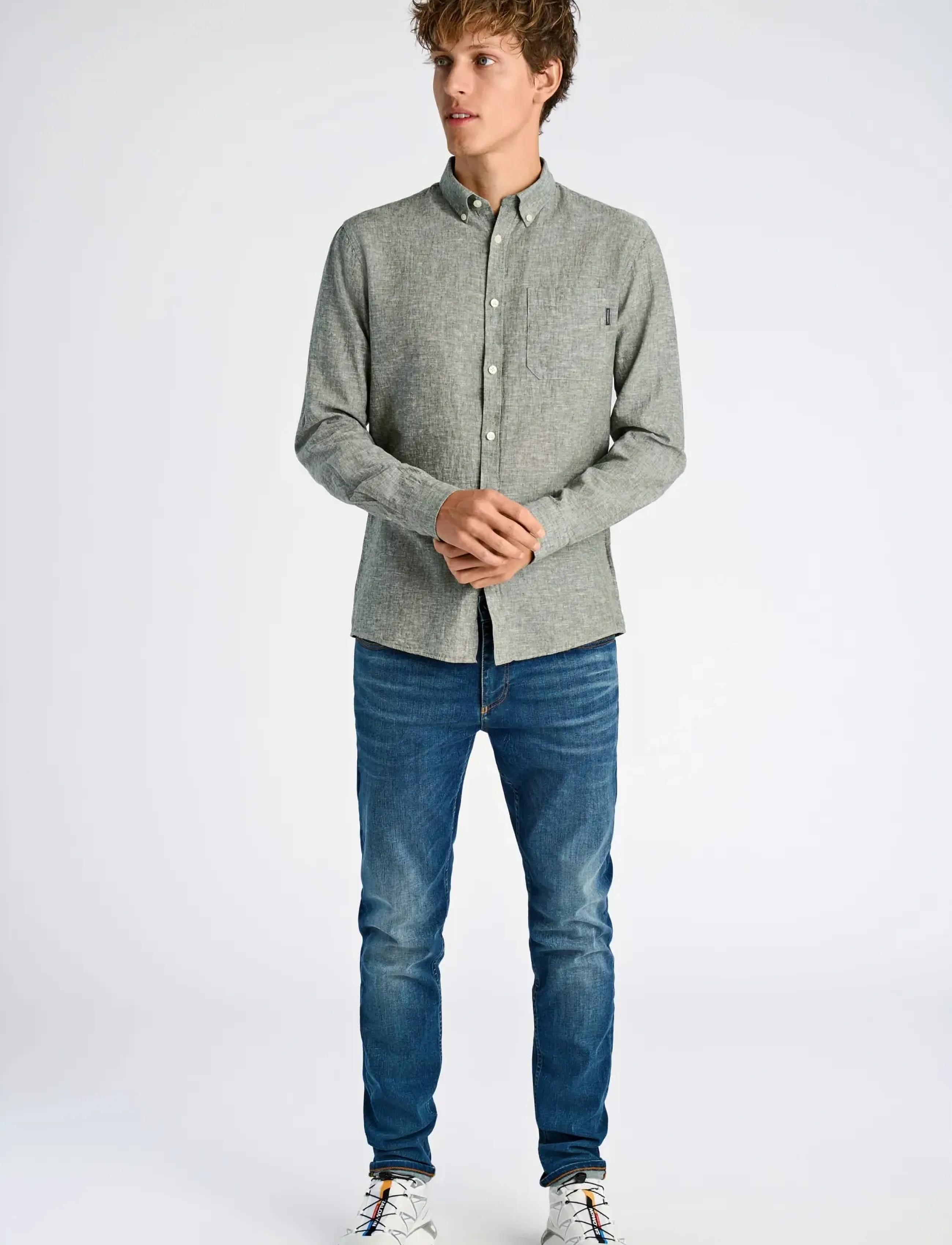 Lindbergh Cotton/linen shirt L/S - Alles anzeigen - ARMY / grey