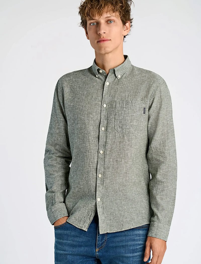 Lindbergh - Cotton/linen shirt L/S - linneskjortor - army - 3