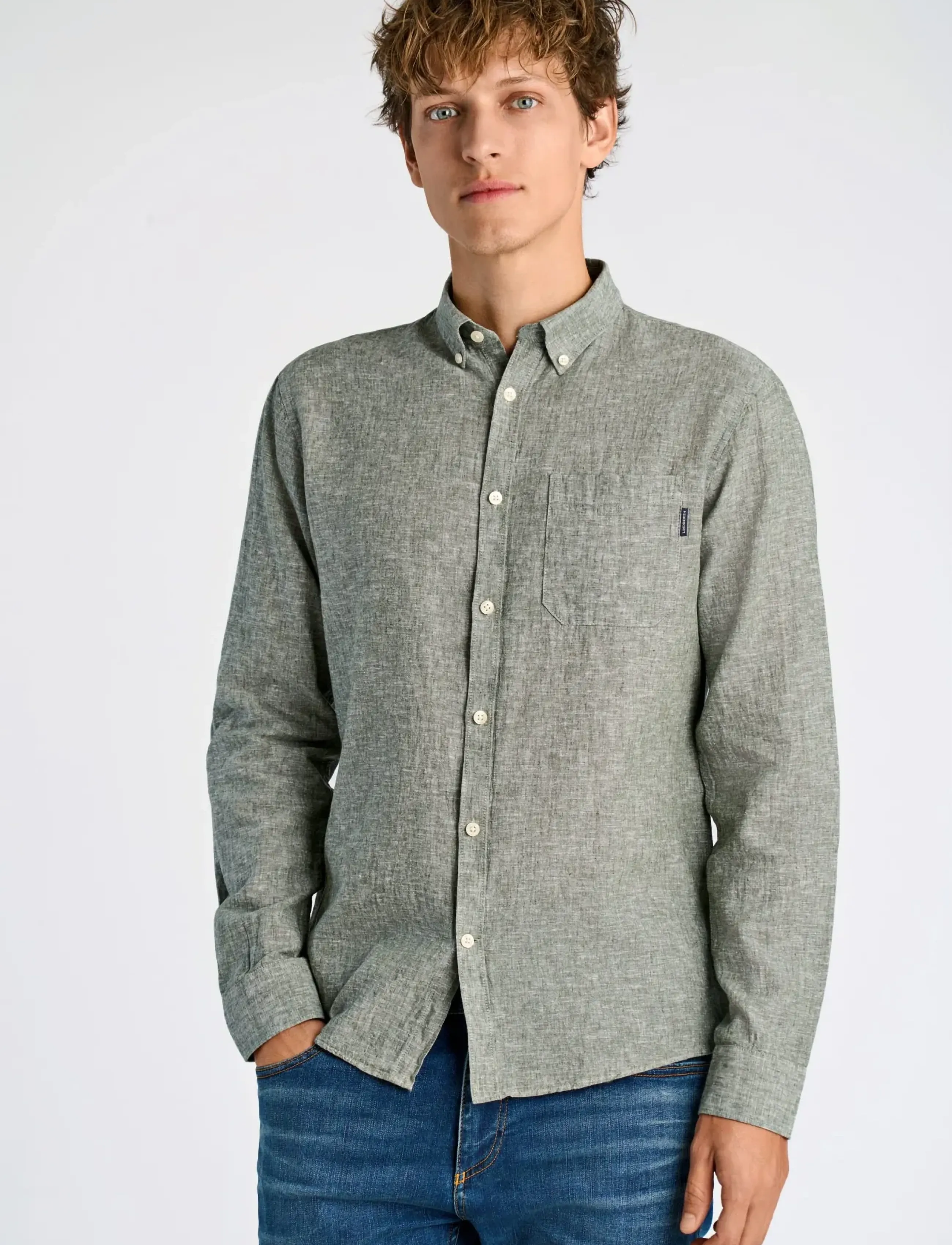 Lindbergh - Cotton/linen shirt L/S - hørskjorter - army - 3