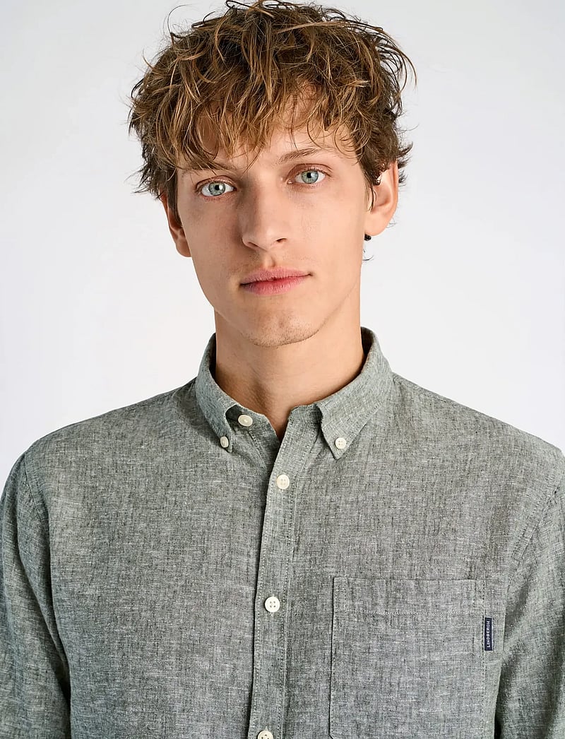 Lindbergh - Cotton/linen shirt L/S - linneskjortor - army - 5