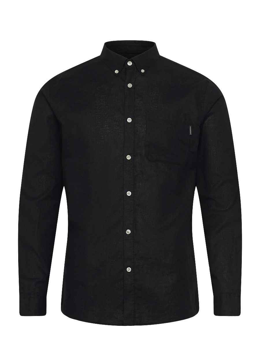 Lindbergh - Cotton/linen shirt L/S - chemises de lin - black - 1