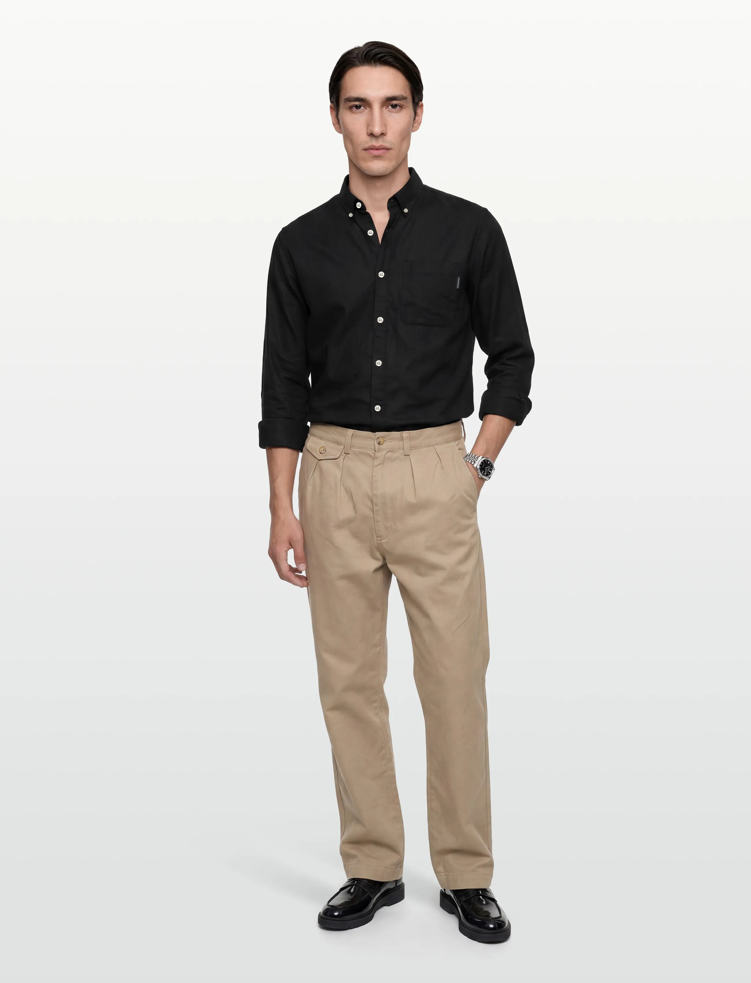 Lindbergh Cotton/Linen Shirt L/S, XL, Shirts, Schwarz - Linen Männerswear