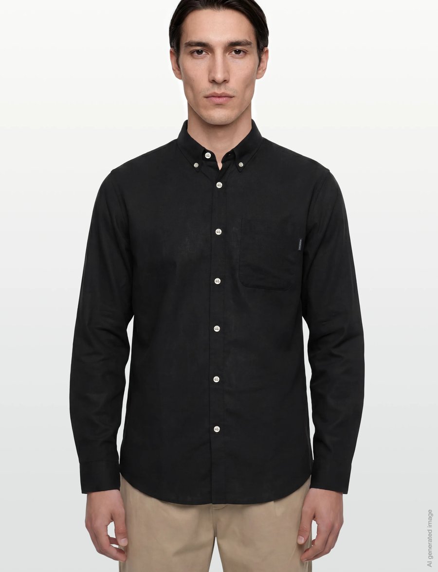Lindbergh - Cotton/linen shirt L/S - chemises de lin - black - 3