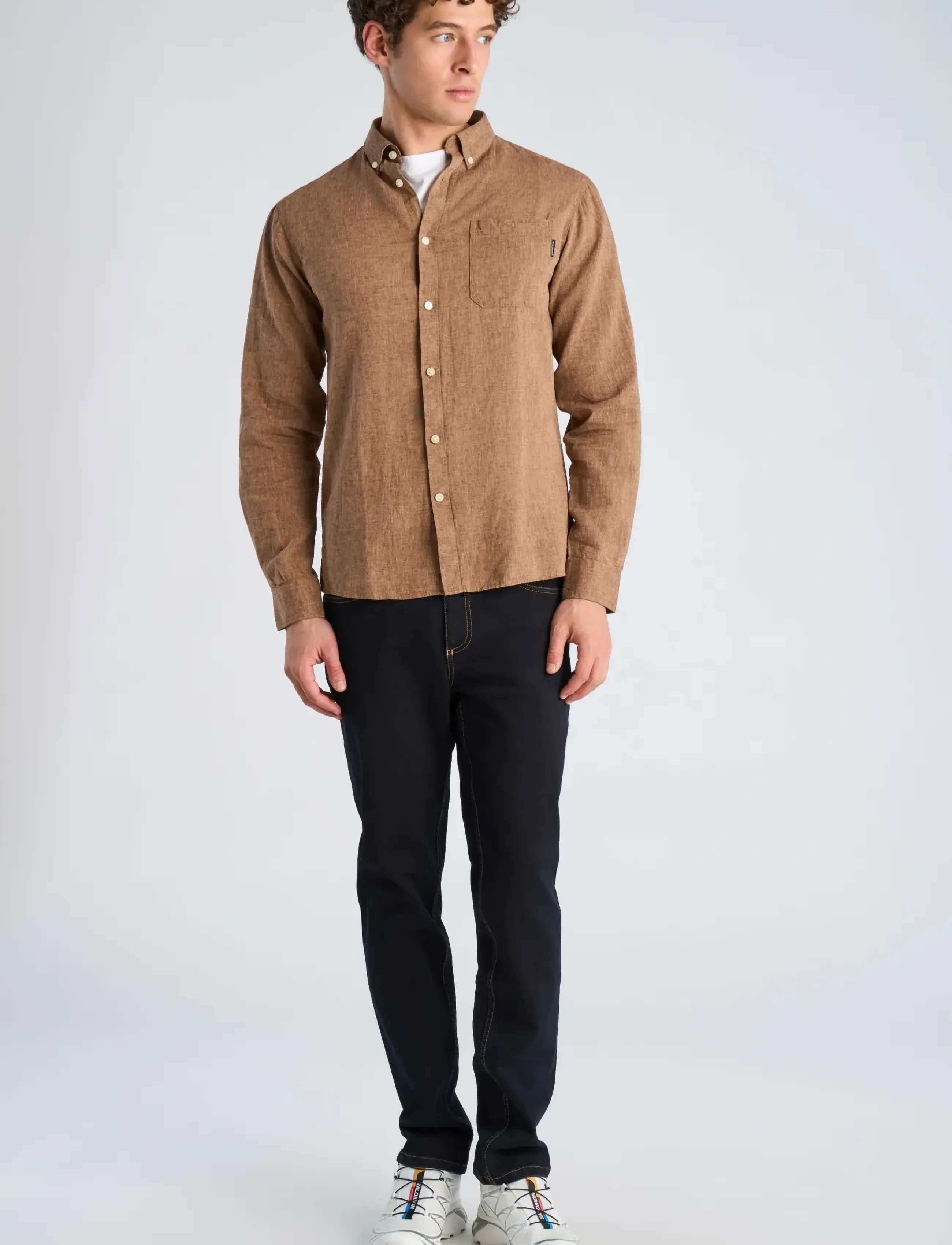 Lindbergh Cotton/Linen Shirt L/S, L, Shirts, Braun - Linen Männerswear