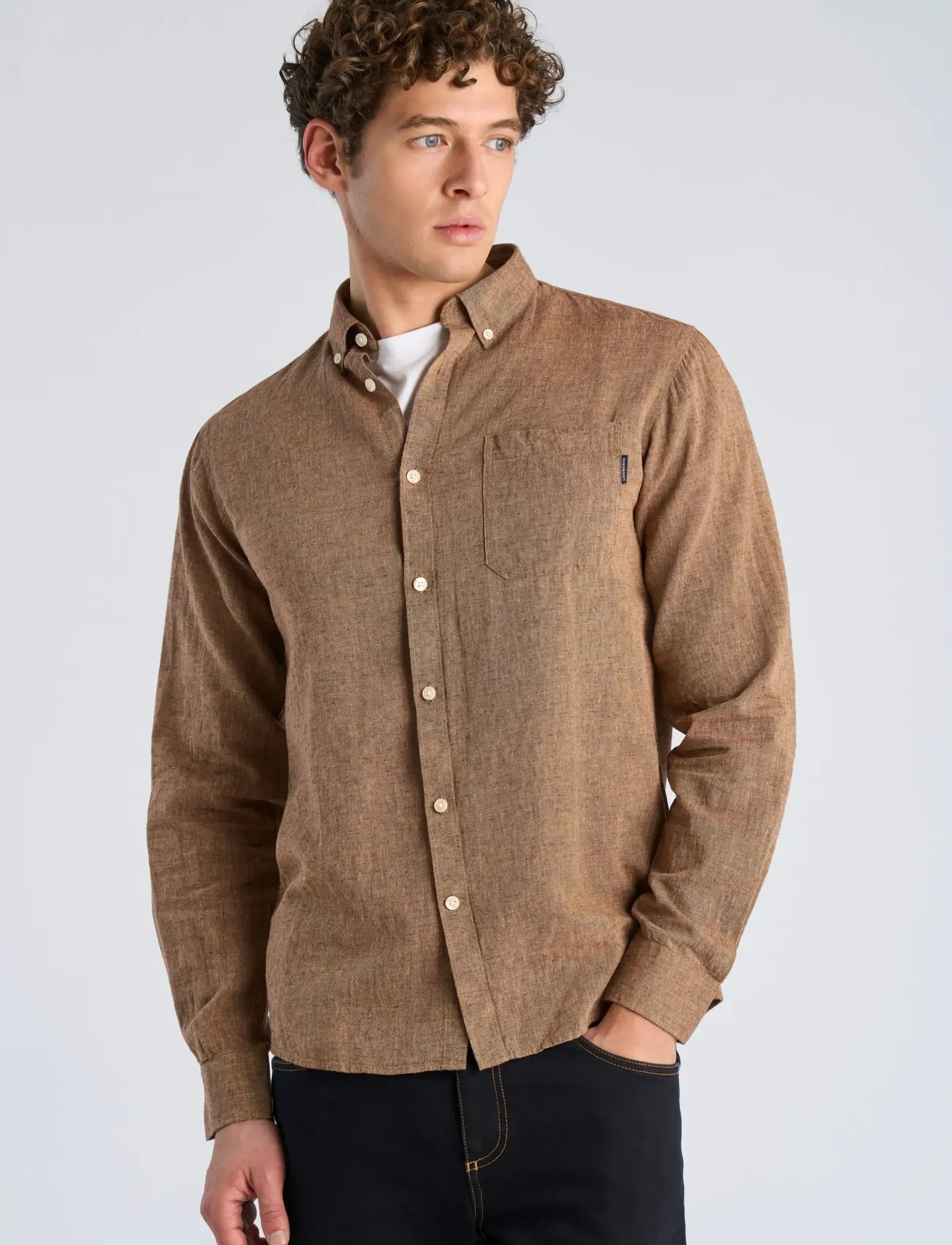 Lindbergh - Cotton/linen shirt L/S - hørskjorter - brown - 3