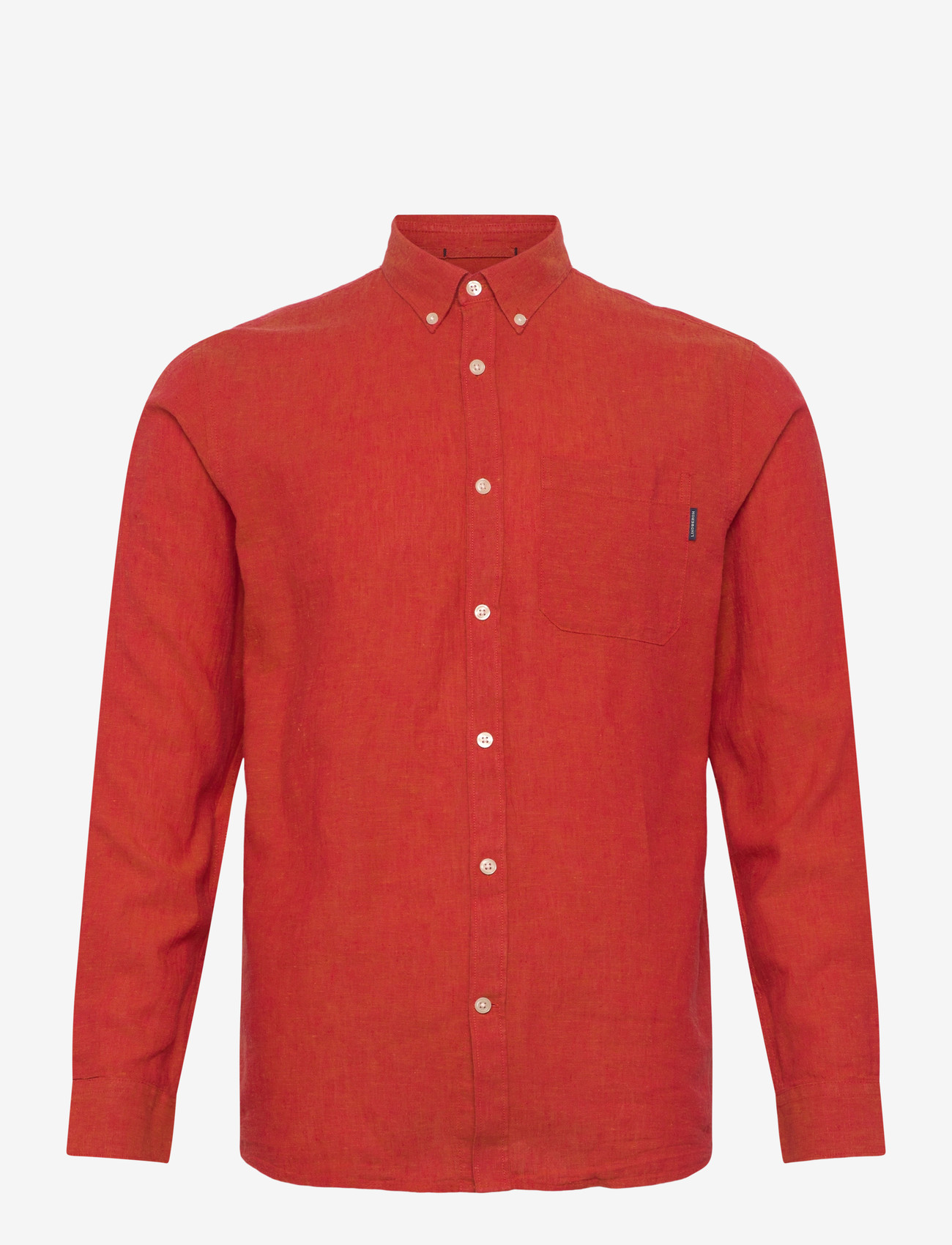 Lindbergh - Cotton/linen shirt L/S - linneskjortor - coral orange - 0