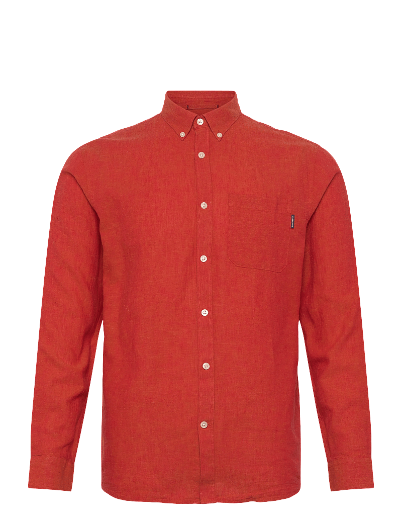 Lindbergh - Cotton/linen shirt L/S - linneskjortor - coral orange - 0
