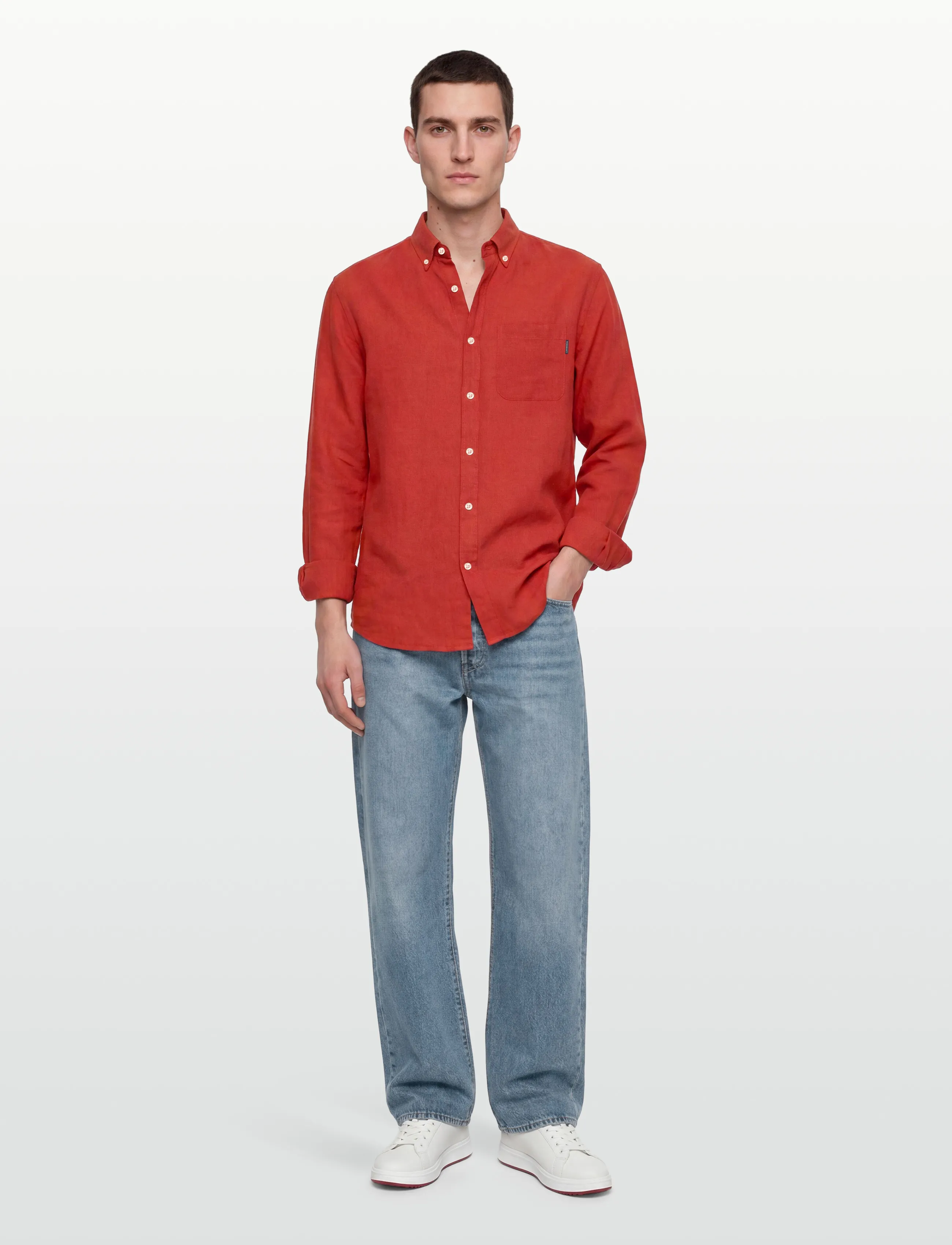 Lindbergh Cotton/Linen Shirt L/S, S, Shirts, Rot - Linen Männerswear
