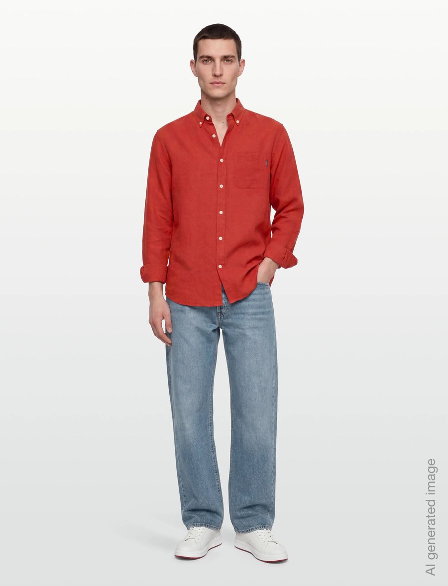 Lindbergh - Cotton/linen shirt L/S - linen shirts - coral orange - 0