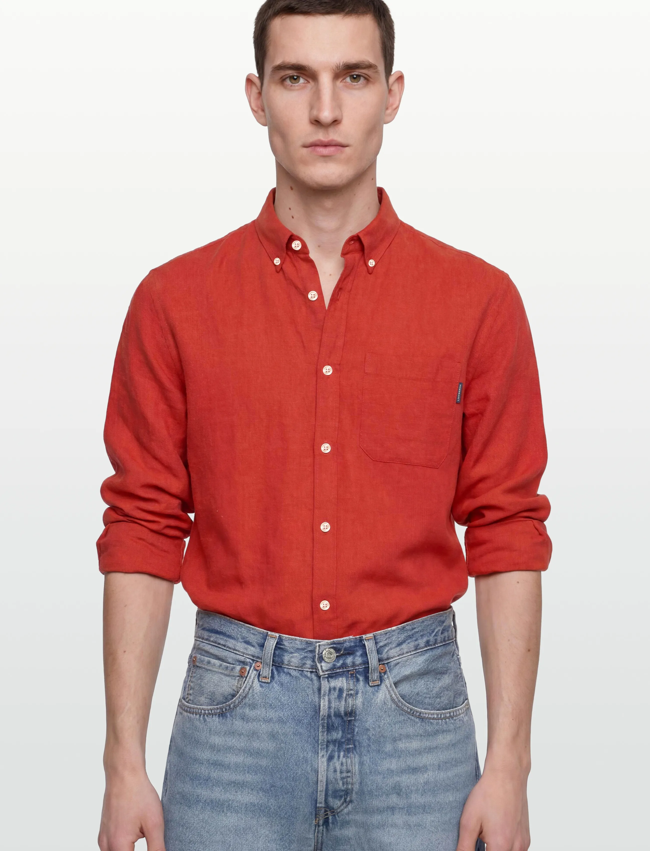 Lindbergh - Cotton/linen shirt L/S - hørskjorter - coral orange - 3