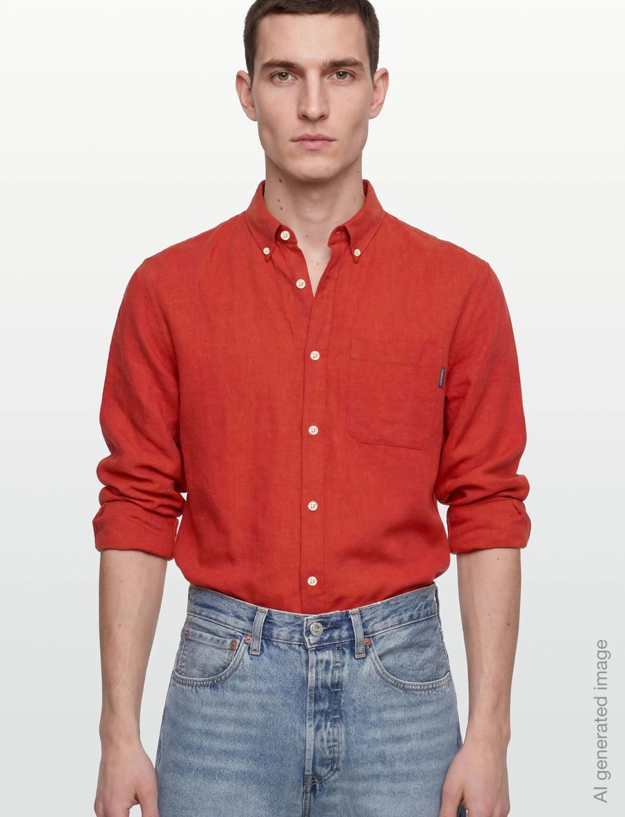 Lindbergh - Cotton/linen shirt L/S - linen shirts - coral orange - 3
