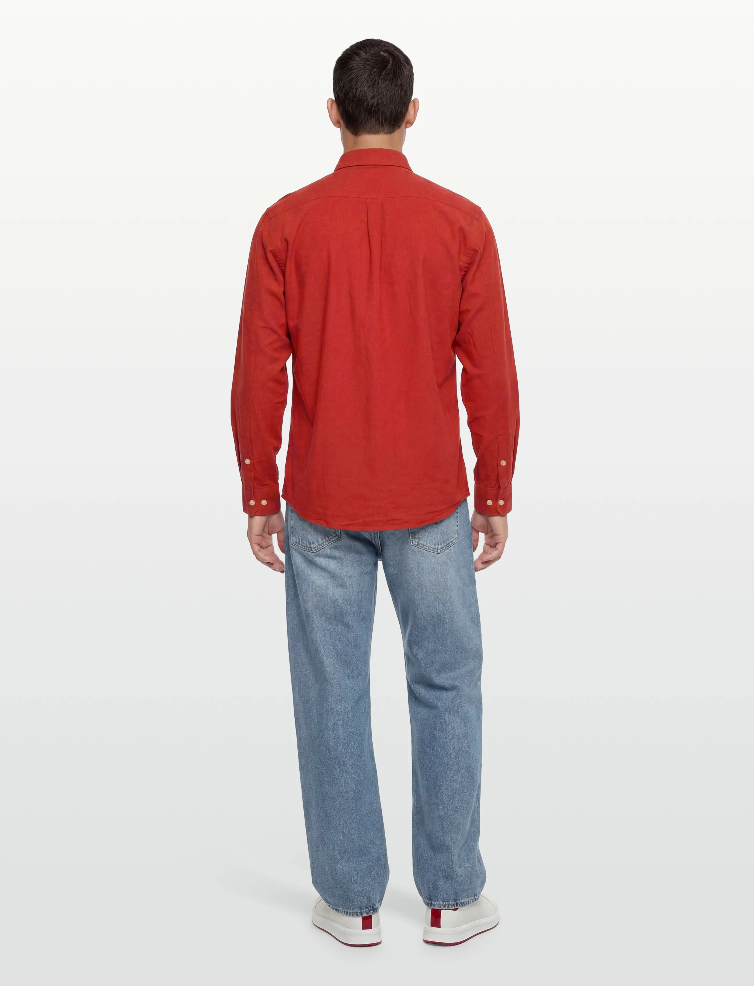 Lindbergh - Cotton/linen shirt L/S - hørskjorter - coral orange - 4