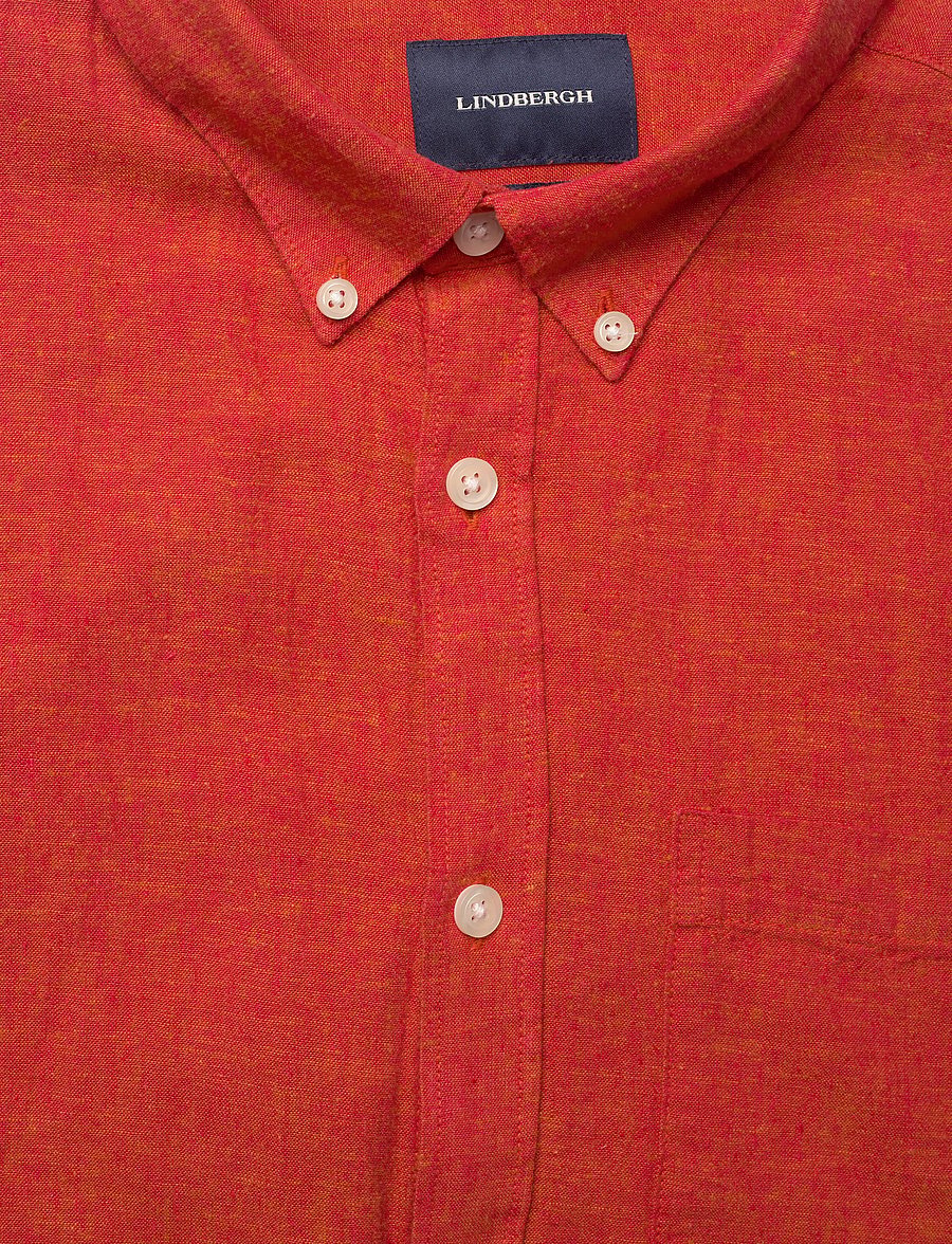 Lindbergh - Cotton/linen shirt L/S - linen shirts - coral orange - 5