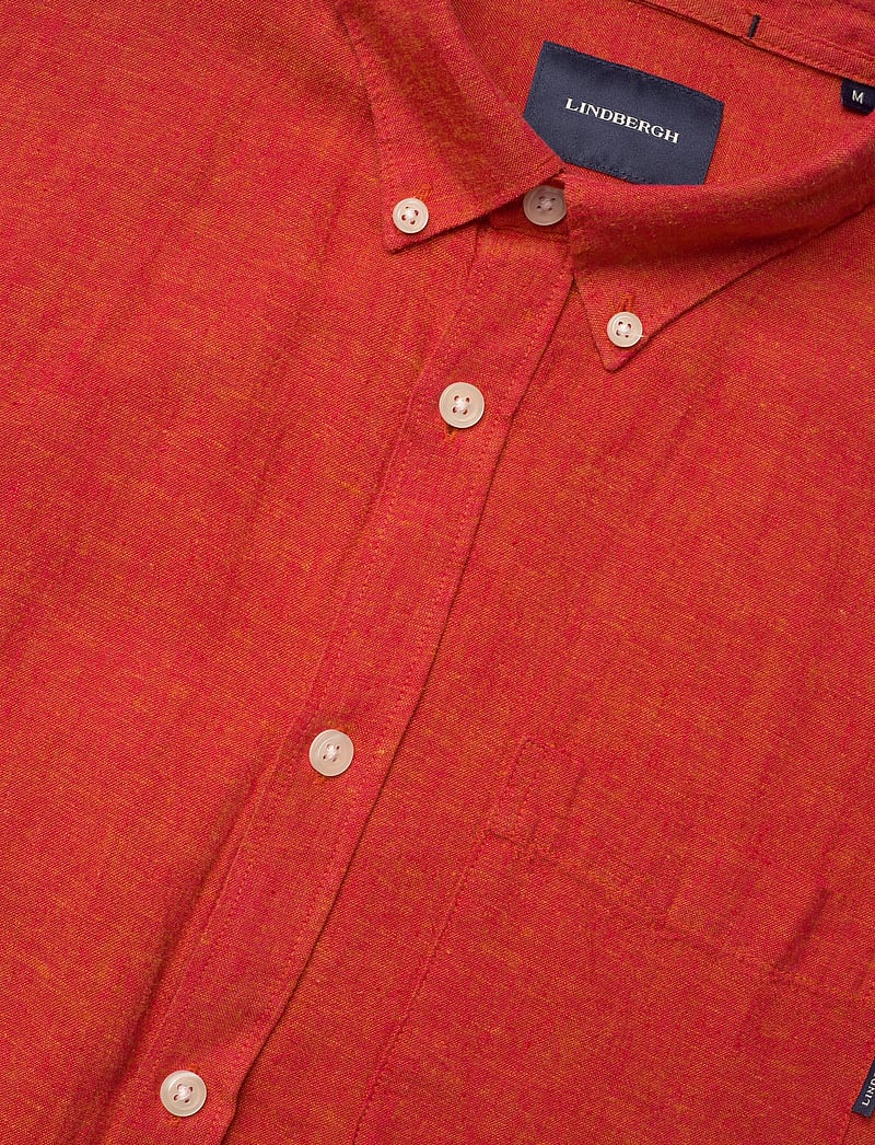 Lindbergh - Cotton/linen shirt L/S - linneskjortor - coral orange - 3