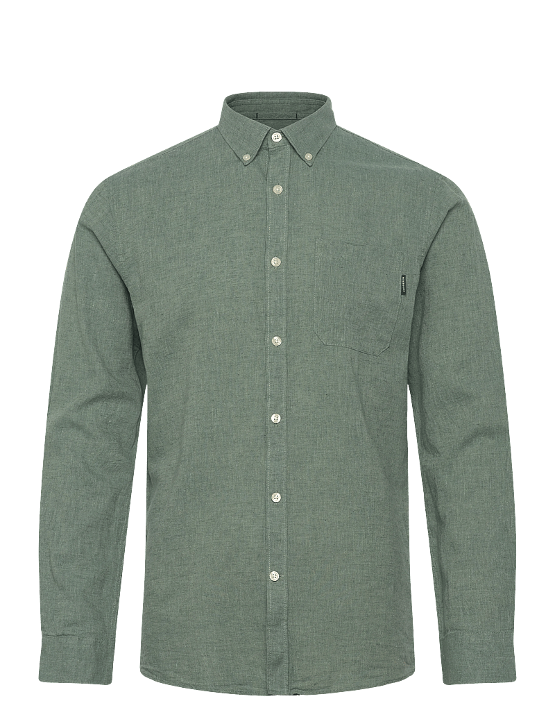 Lindbergh - Cotton/linen shirt L/S - hørskjorter - faded green - 0
