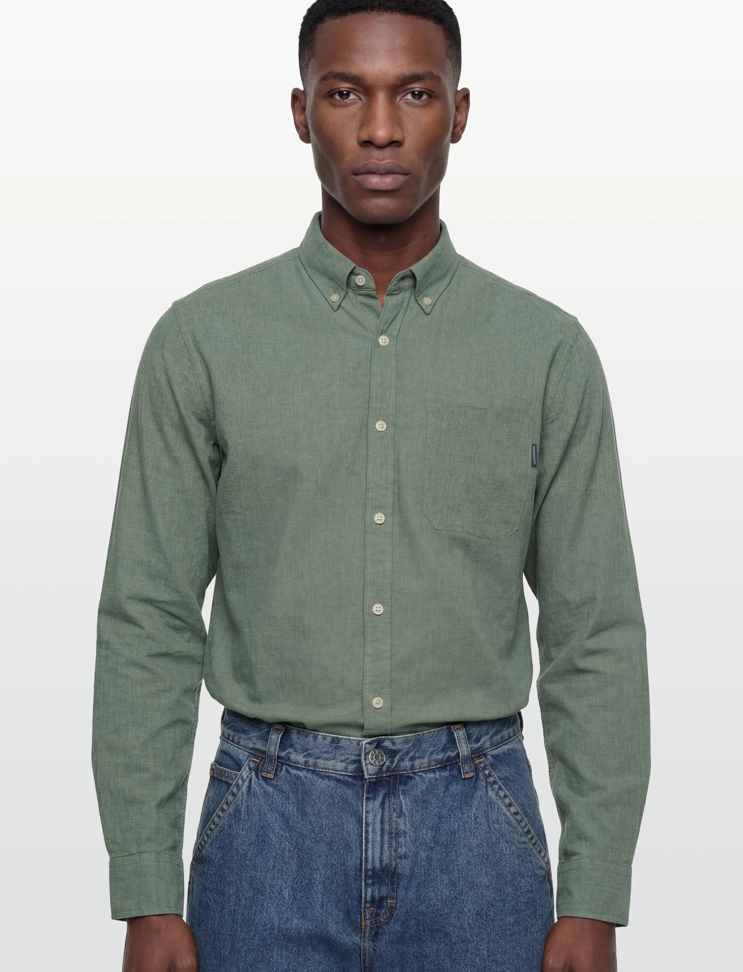 Lindbergh - Cotton/linen shirt L/S - hørskjorter - faded green - 3