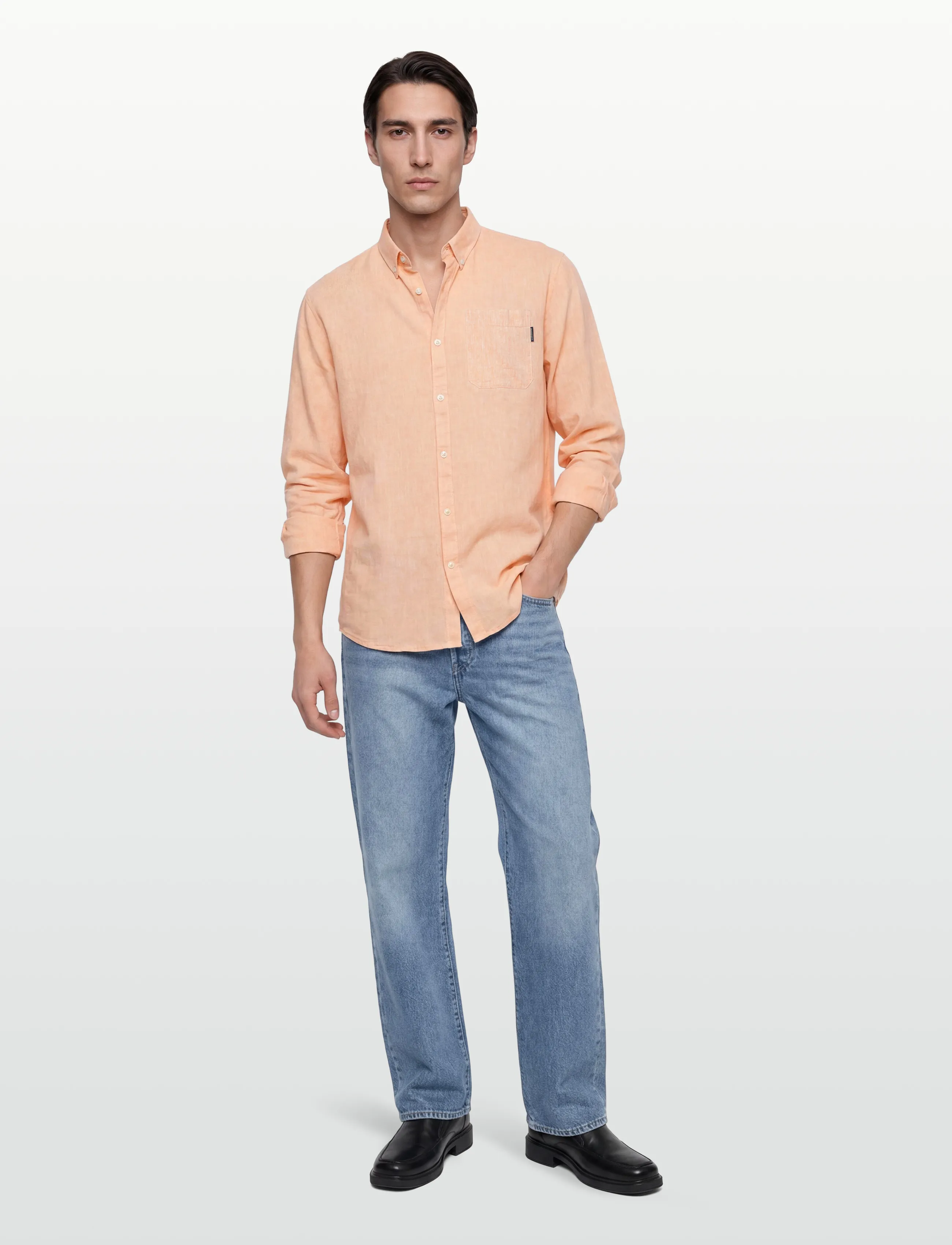 Lindbergh Cotton/Linen Shirt L/S, XL, Shirts, Orange - Linen Männerswear