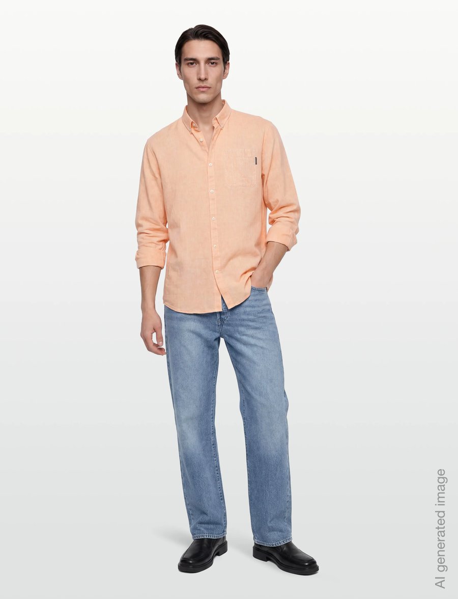 Lindbergh - Cotton/linen shirt L/S - linen shirts - lt peach - 0
