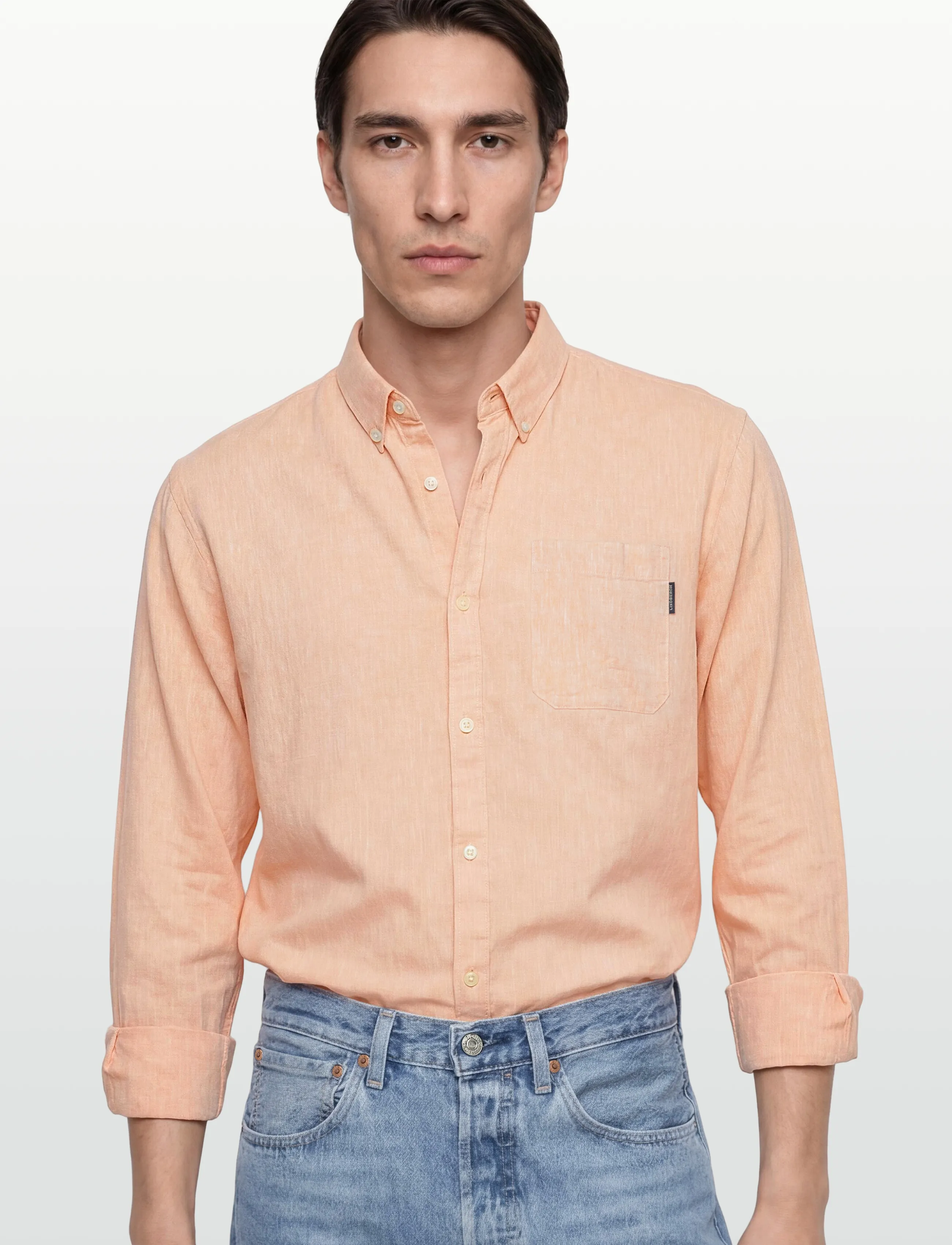 Lindbergh - Cotton/linen shirt L/S - hørskjorter - lt peach - 3