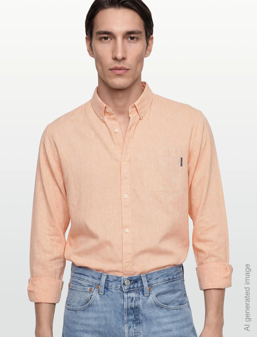 Lindbergh - Cotton/linen shirt L/S - linen shirts - lt peach - 3