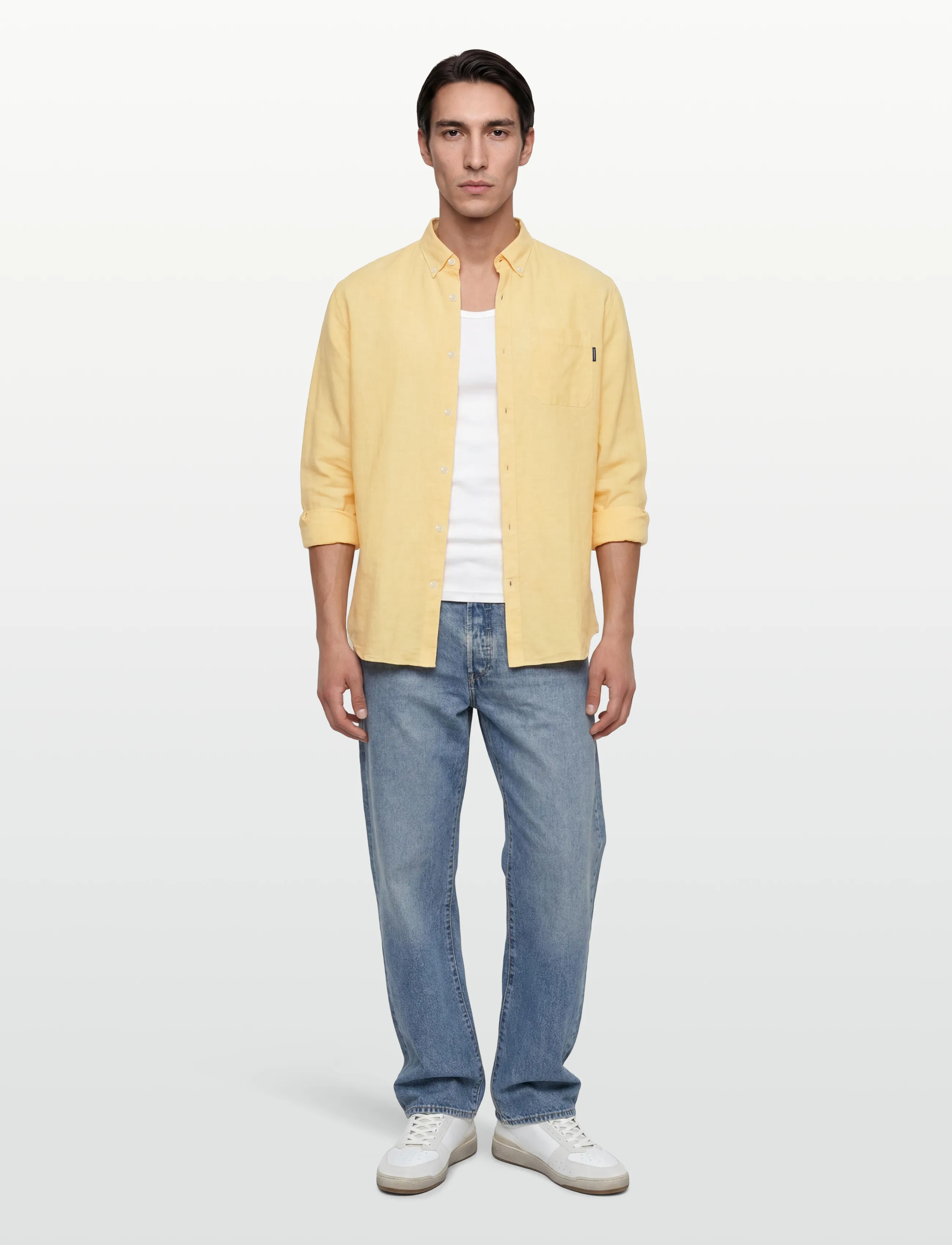 Lindbergh Cotton/Linen Shirt L/S, L, Shirts, Gelb - Linen Männerswear