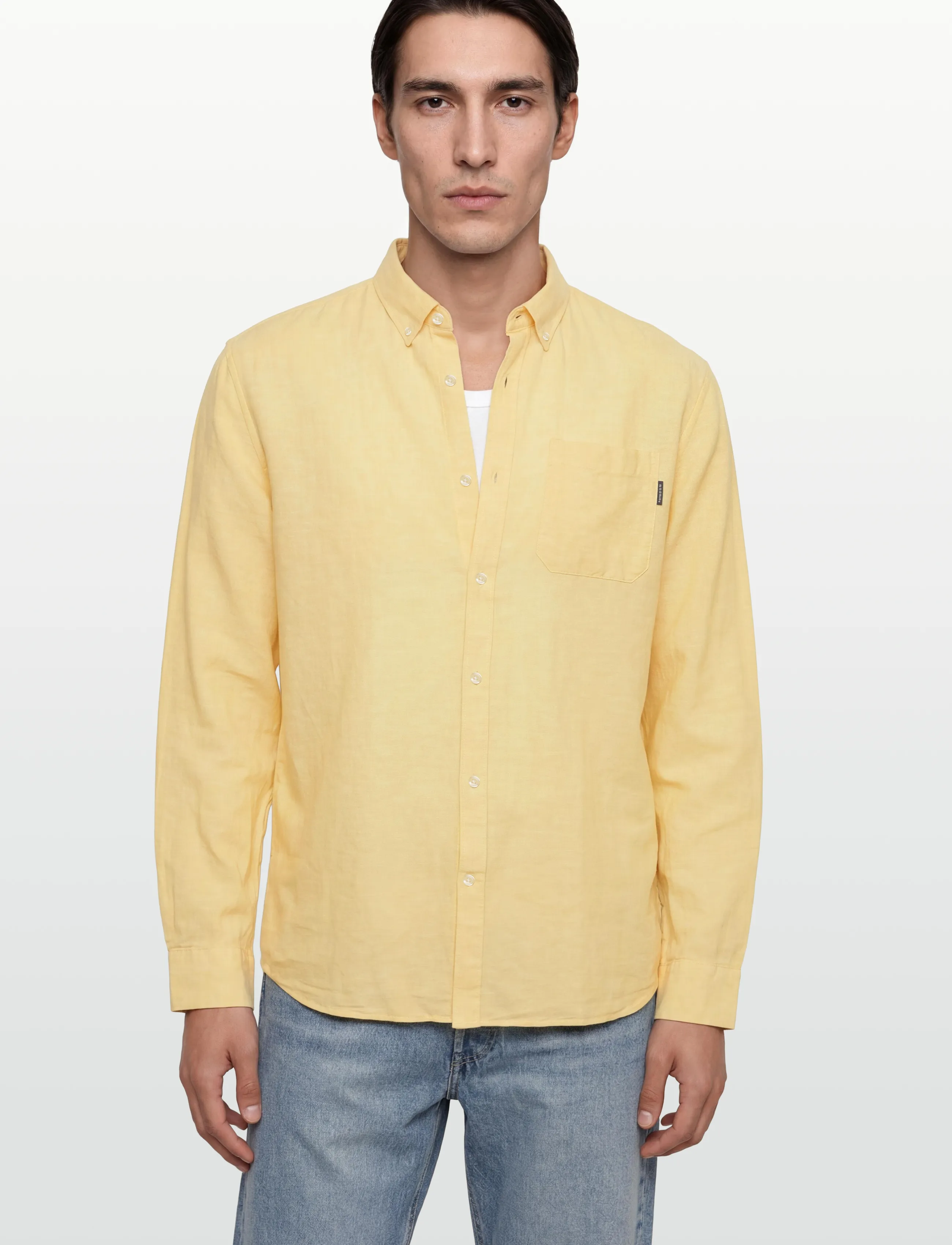 Lindbergh - Cotton/linen shirt L/S - hørskjorter - lt yellow - 3