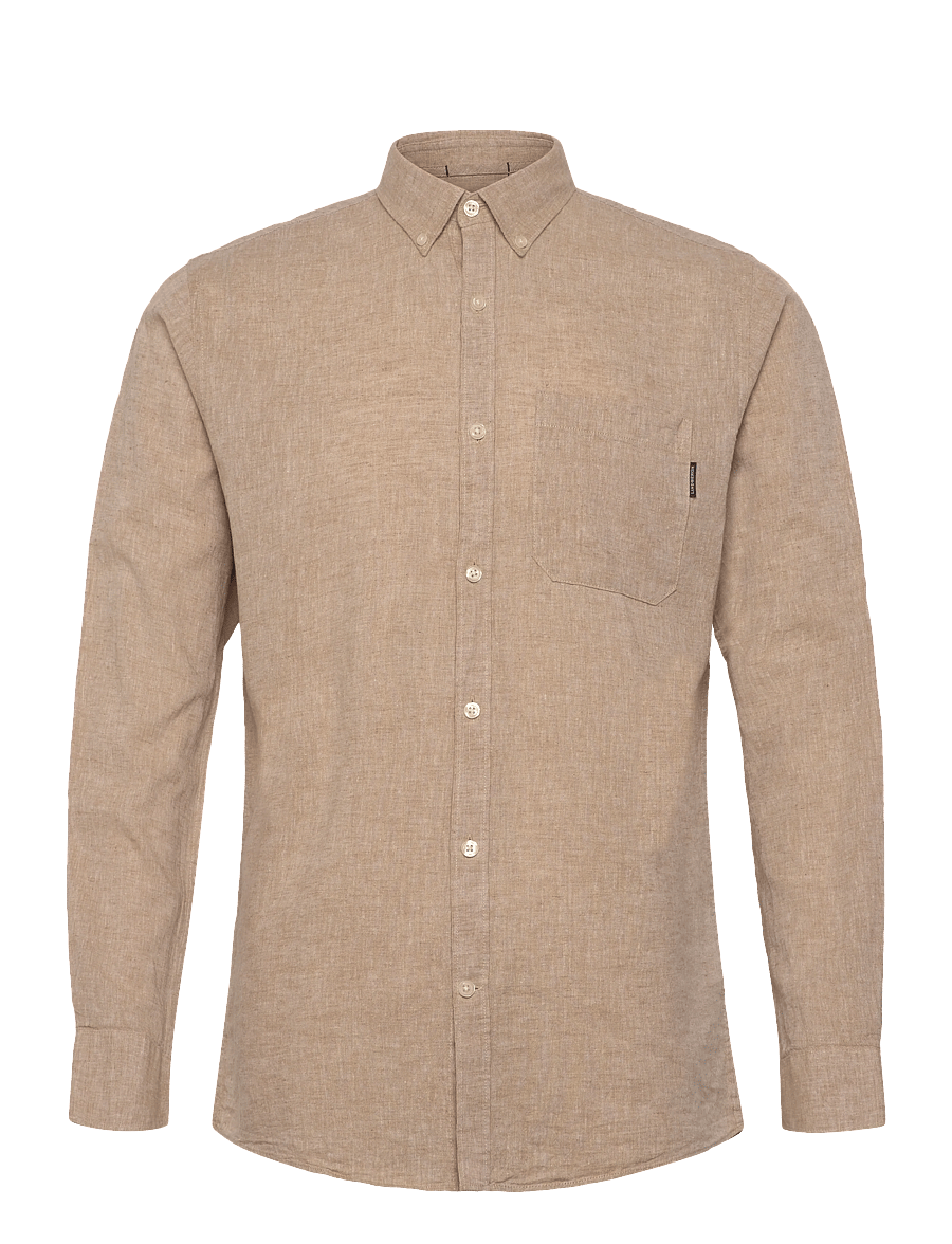 Lindbergh - Cotton/linen shirt L/S - linneskjortor - mid sand - 1