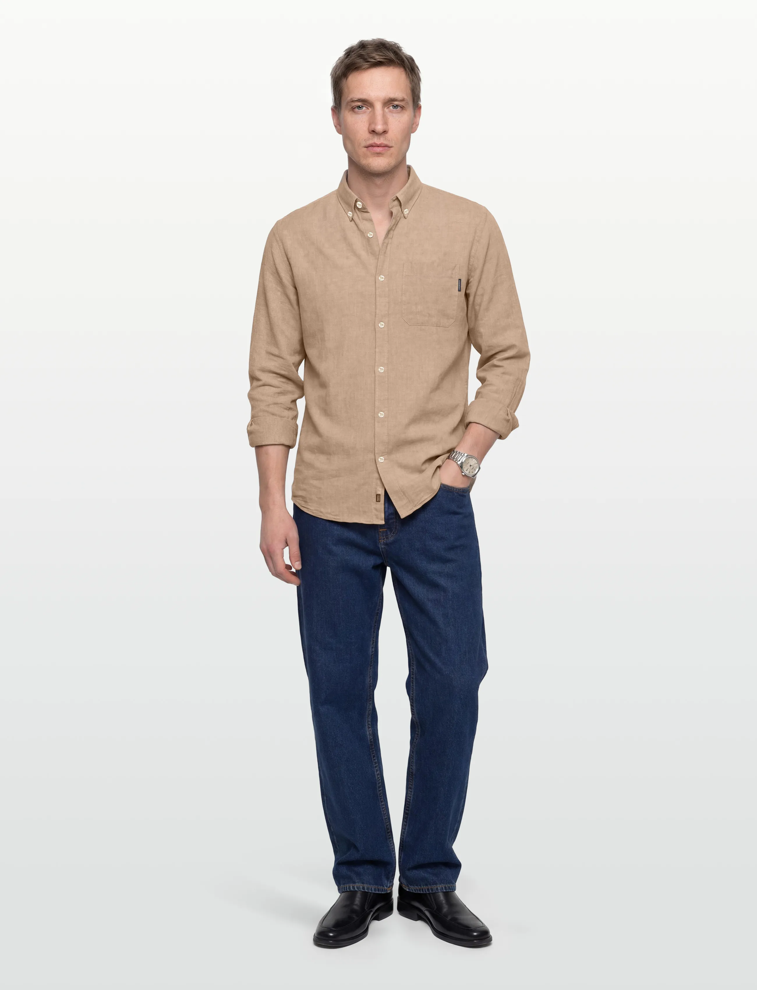 Lindbergh Cotton/Linen Shirt L/S, S, Shirts, Beige - Linen Männerswear