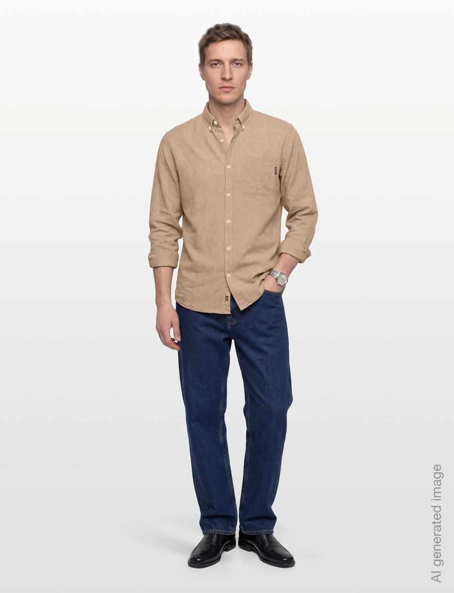 Lindbergh - Cotton/linen shirt L/S - linneskjortor - mid sand - 0