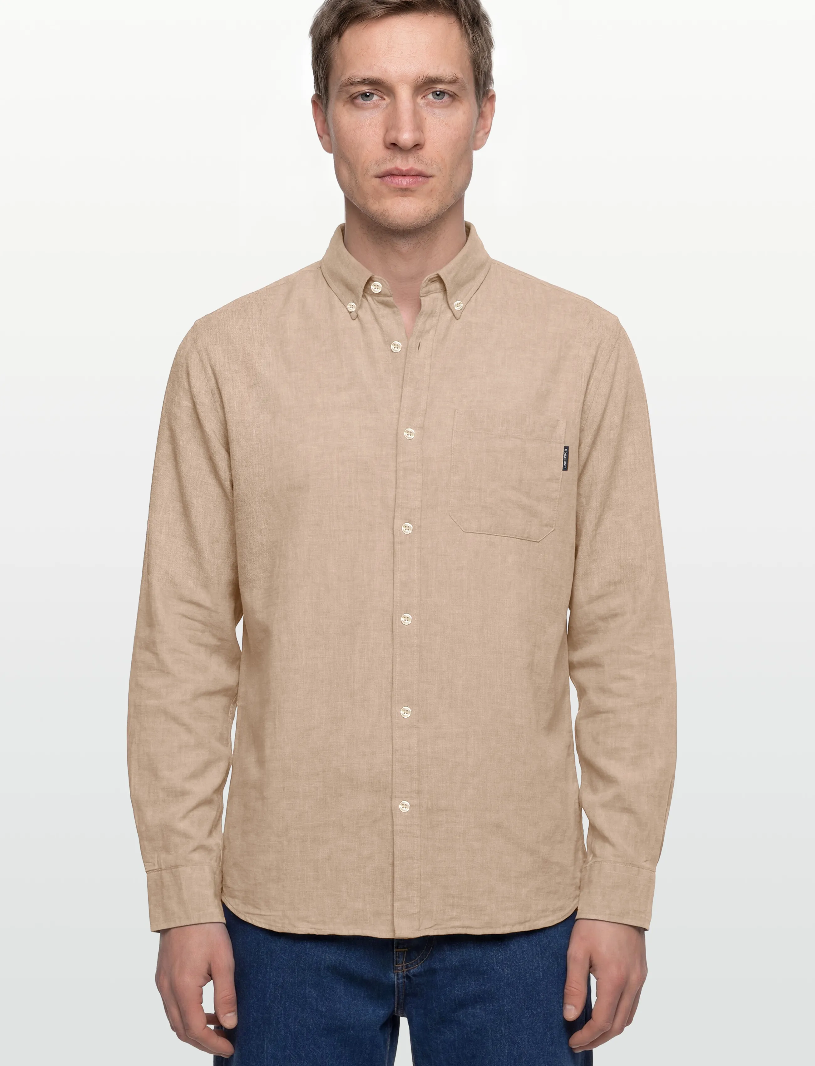Lindbergh - Cotton/linen shirt L/S - hørskjorter - mid sand - 3