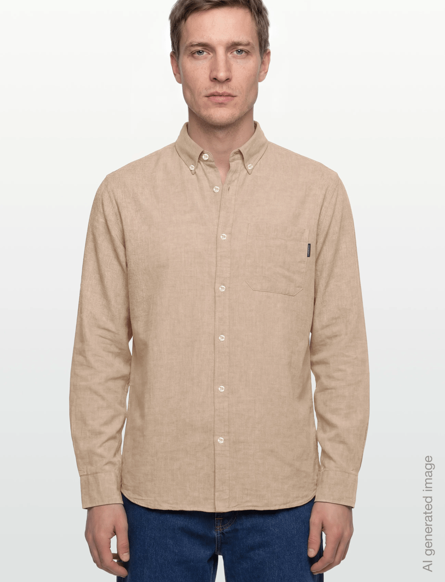 Lindbergh - Cotton/linen shirt L/S - linneskjortor - mid sand - 3