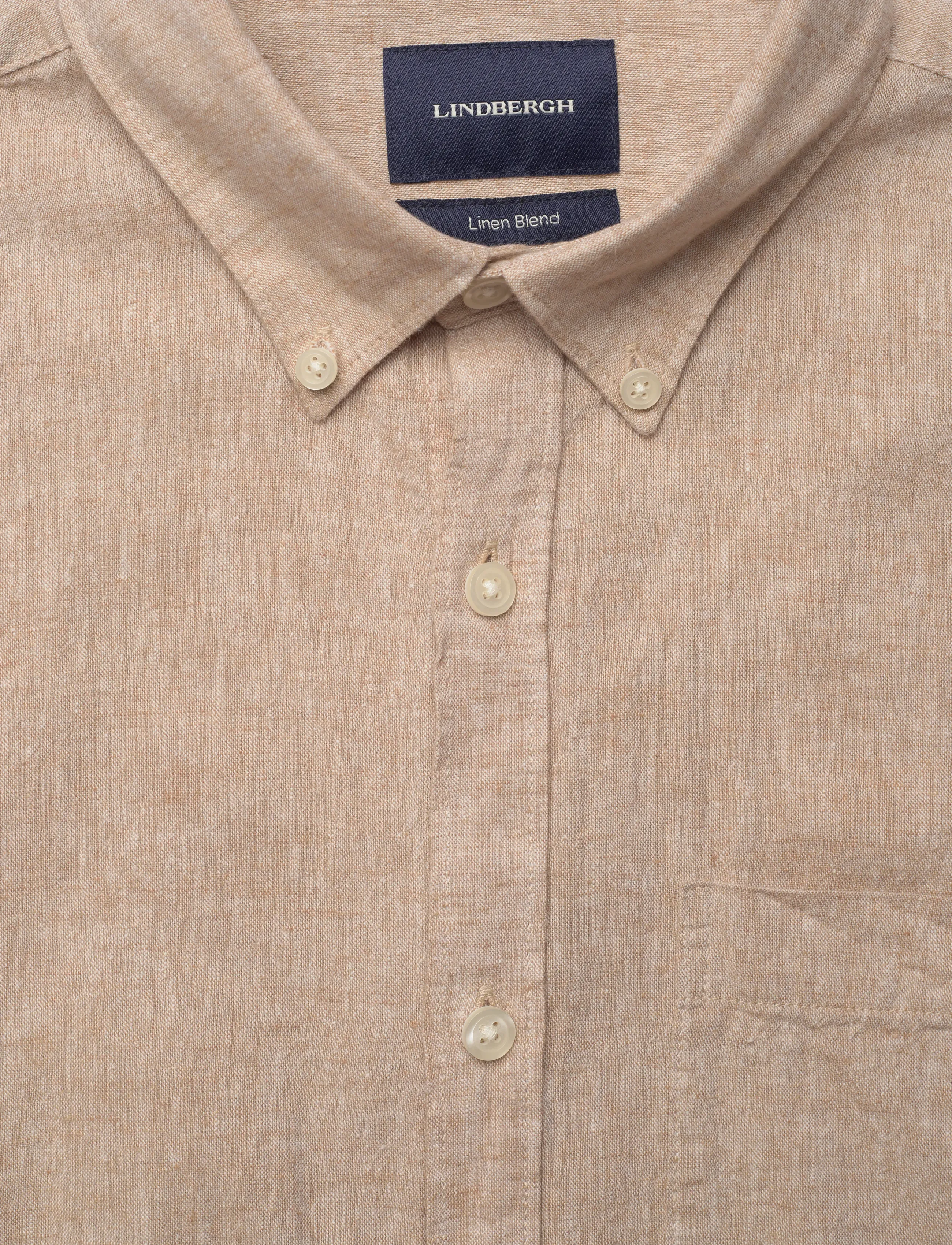 Lindbergh - Cotton/linen shirt L/S - hørskjorter - mid sand - 5