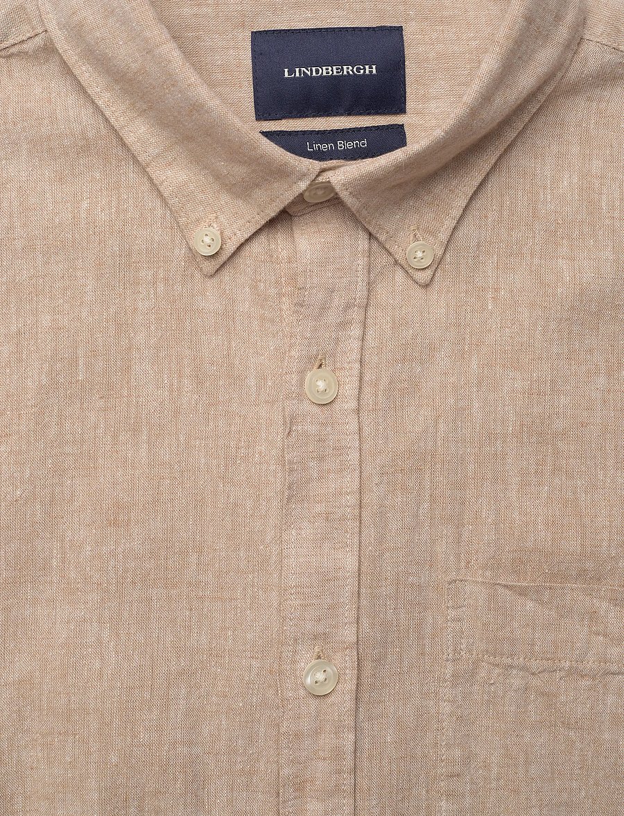 Lindbergh - Cotton/linen shirt L/S - linneskjortor - mid sand - 5