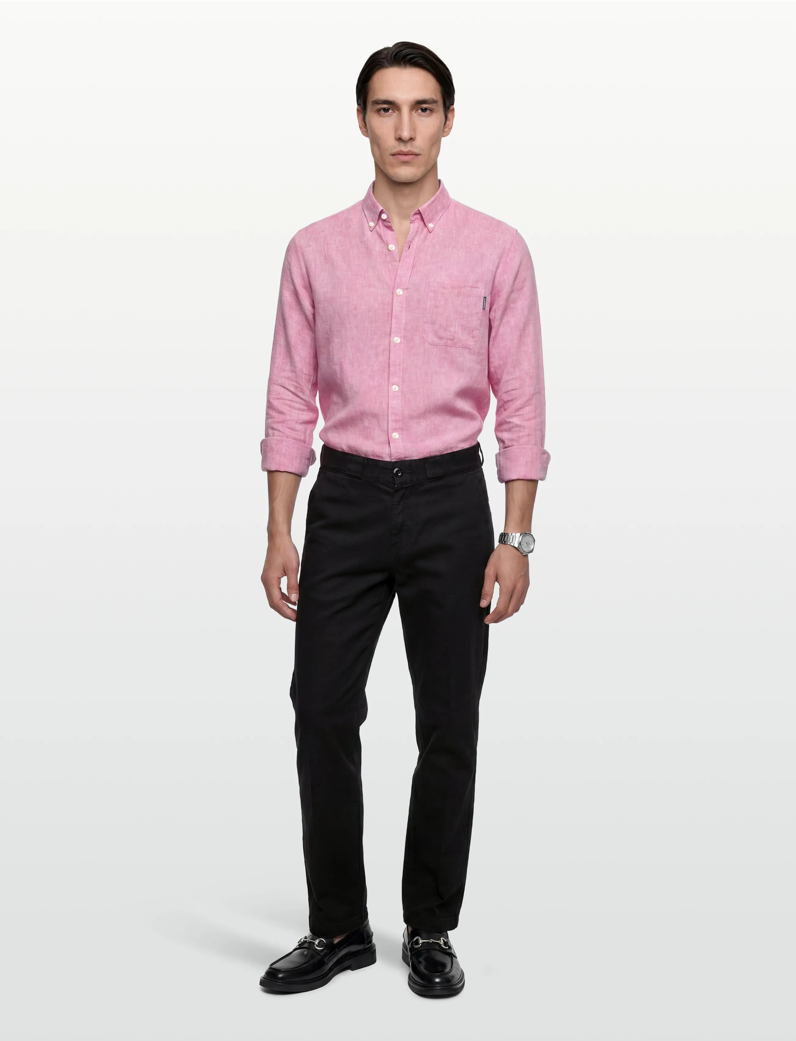Lindbergh Cotton/Linen Shirt L/S, L, Shirts, Rosa - Linen Männerswear