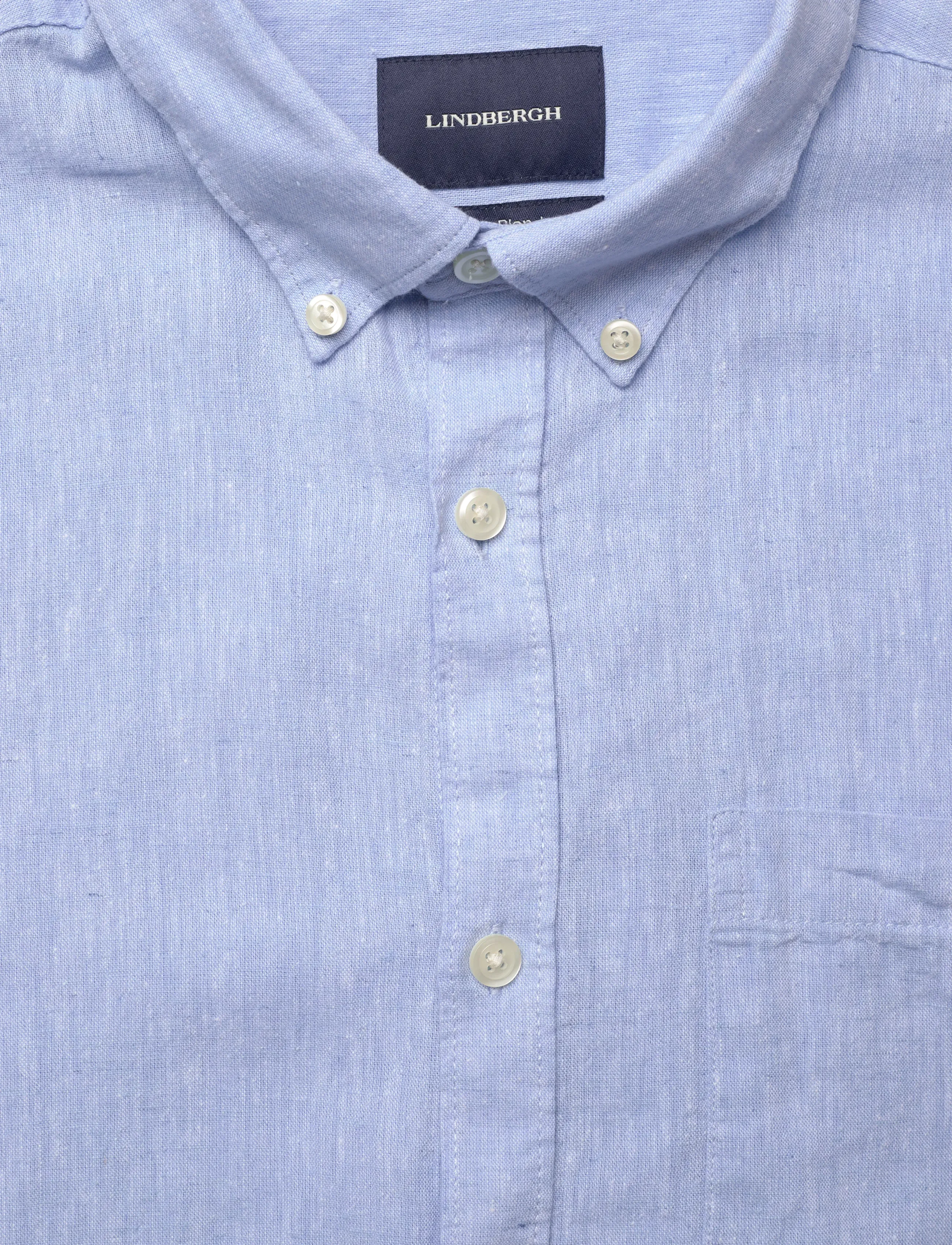 Lindbergh - Cotton/linen shirt L/S - hørskjorter - sky blue - 5