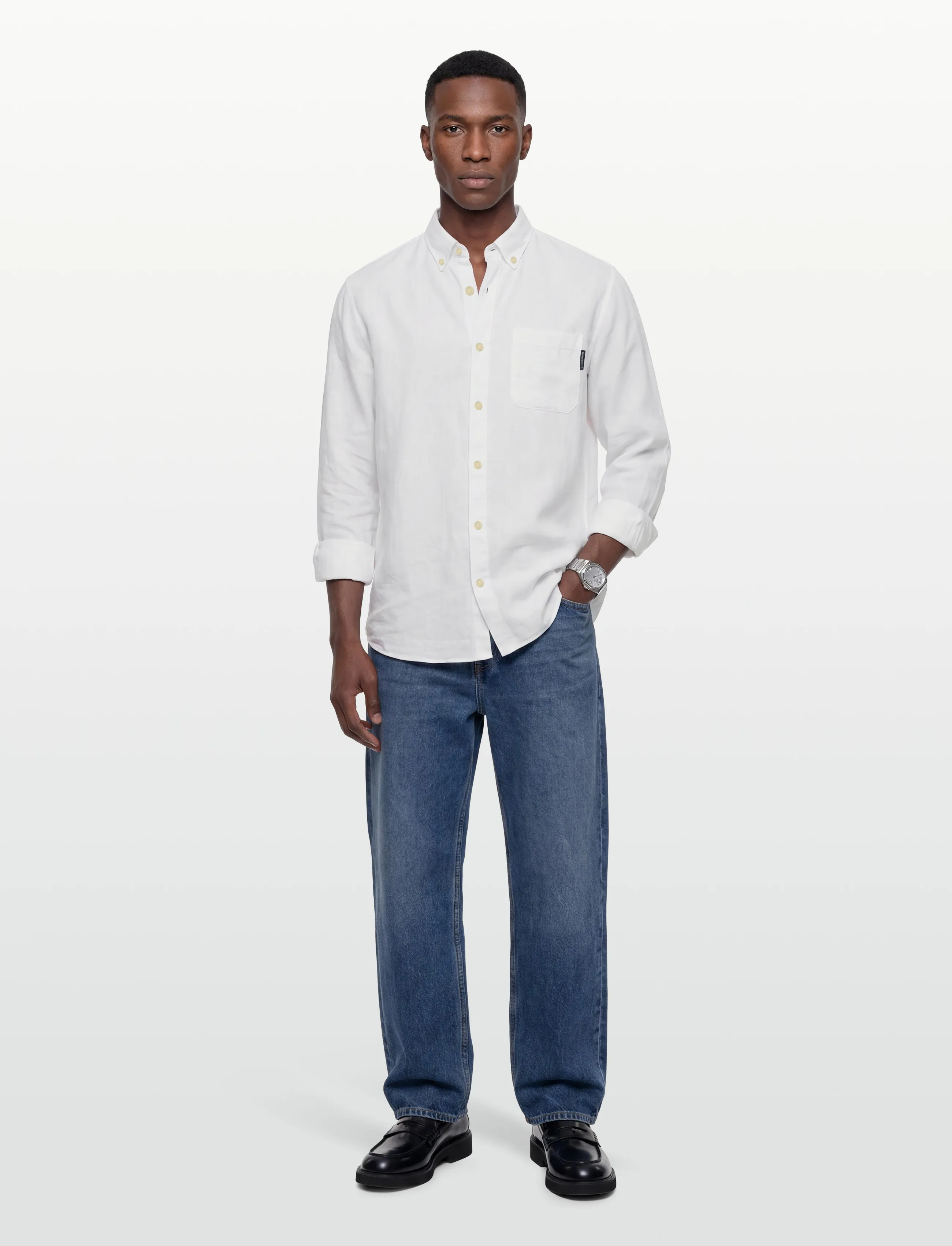 Lindbergh Cotton/Linen Shirt L/S, L, Shirts, Weiß - Linen Männerswear