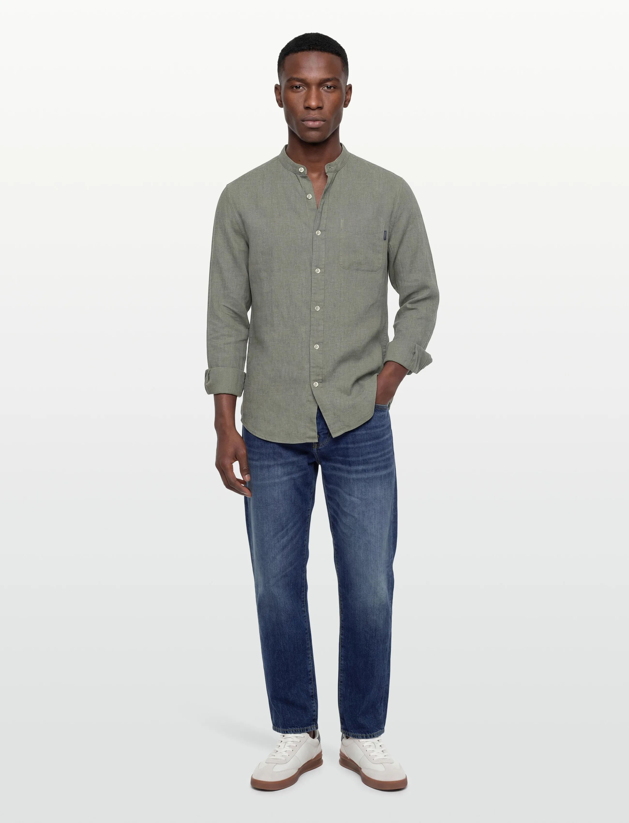 Lindbergh Cotton/Linen Shirt L/S, XXL, Shirts, Khakigrün - Linen Männerswear