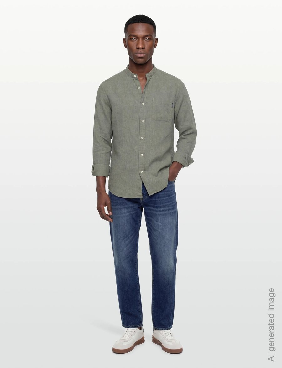 Lindbergh - Cotton/linen shirt L/S - hørskjorter - army - 0
