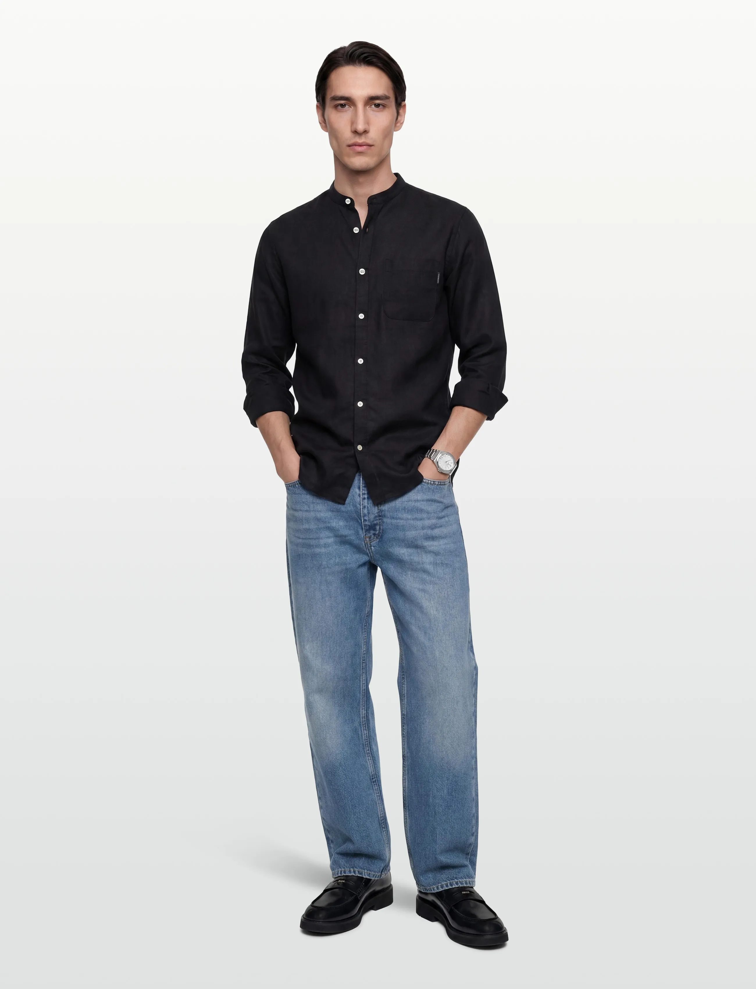 Lindbergh Cotton/Linen Shirt L/S, M, Shirts, Schwarz - Linen Männerswear