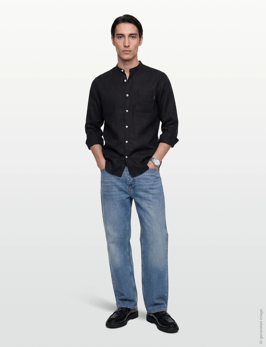 Lindbergh - Cotton/linen shirt L/S - chemises de lin - black - 0