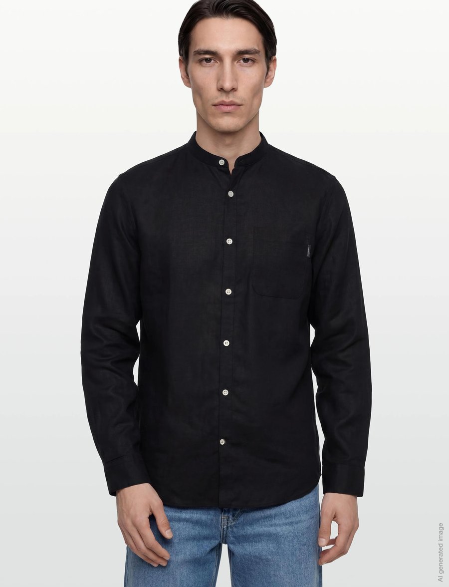 Lindbergh - Cotton/linen shirt L/S - chemises de lin - black - 3