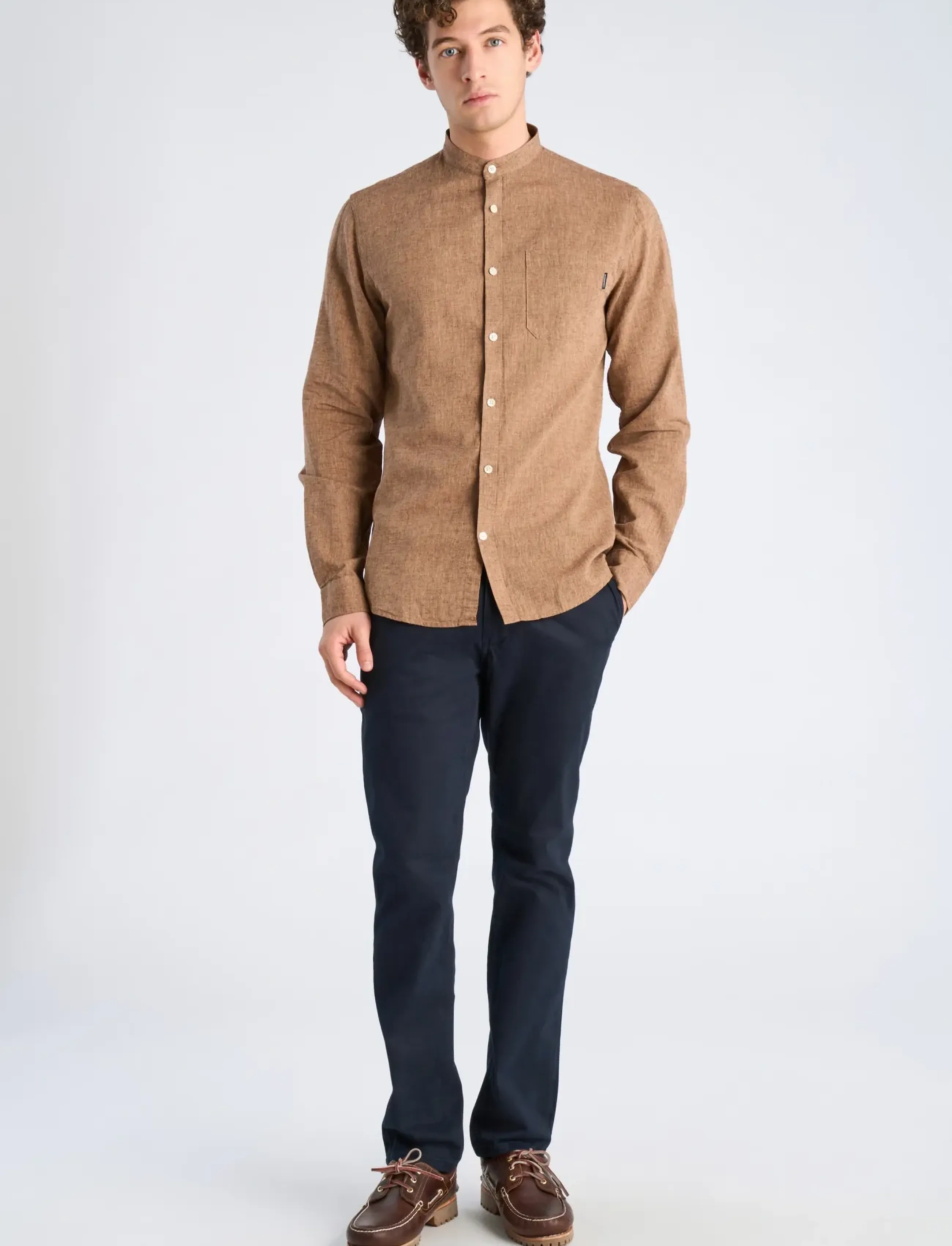 Lindbergh Cotton/linen shirt L/S - Leinenhemden - BROWN / brown