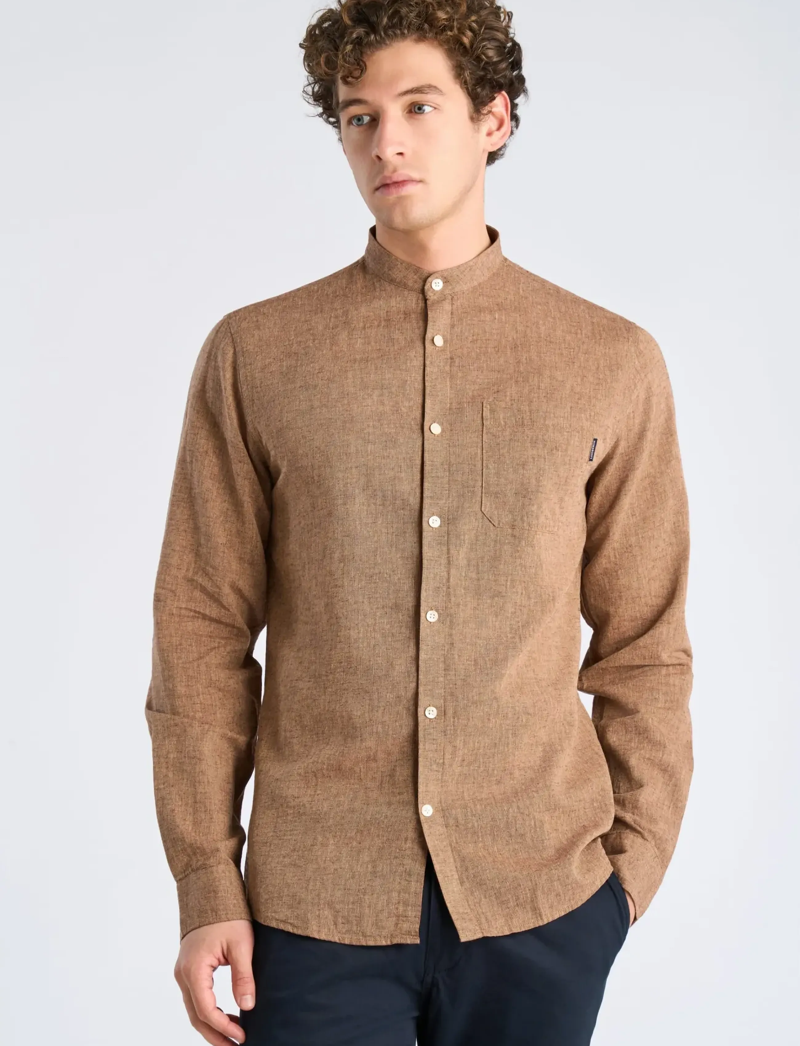 Lindbergh - Cotton/linen shirt L/S - hørskjorter - brown - 3