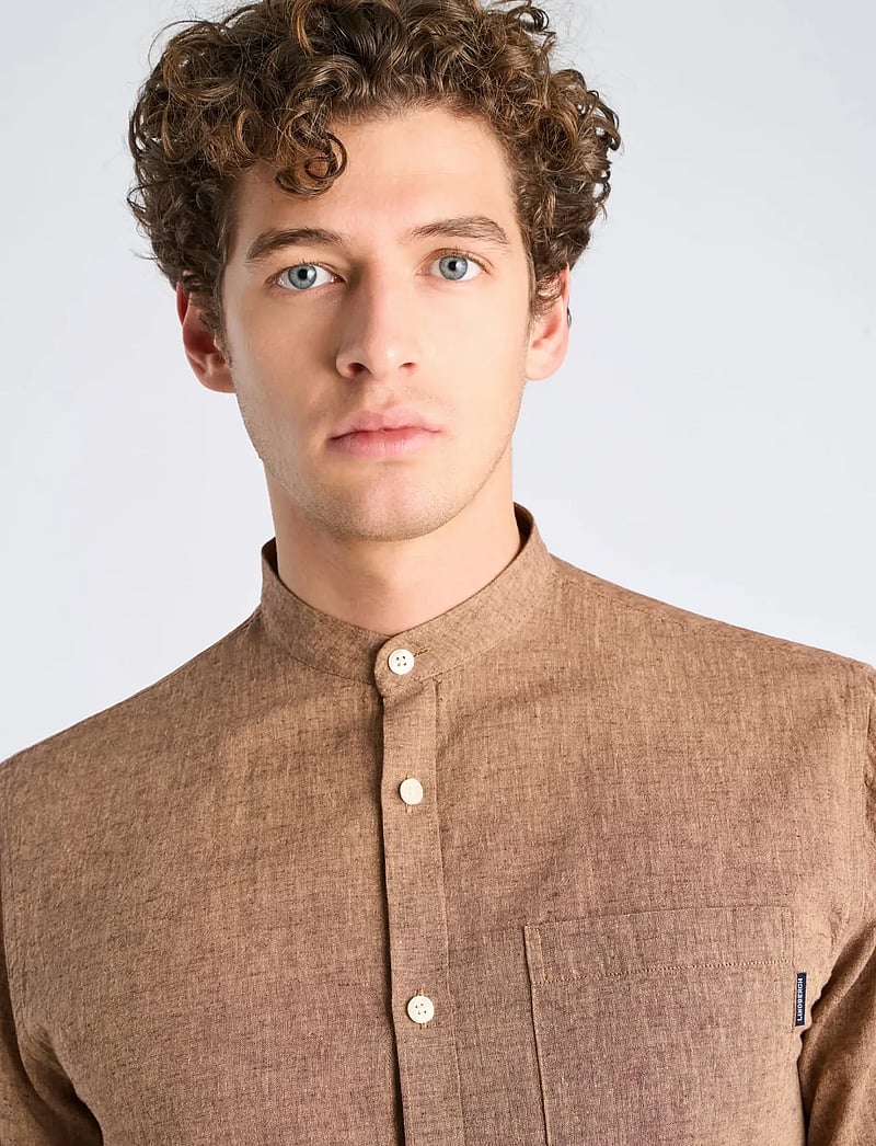 Lindbergh - Cotton/linen shirt L/S - leinenhemden - brown - 5