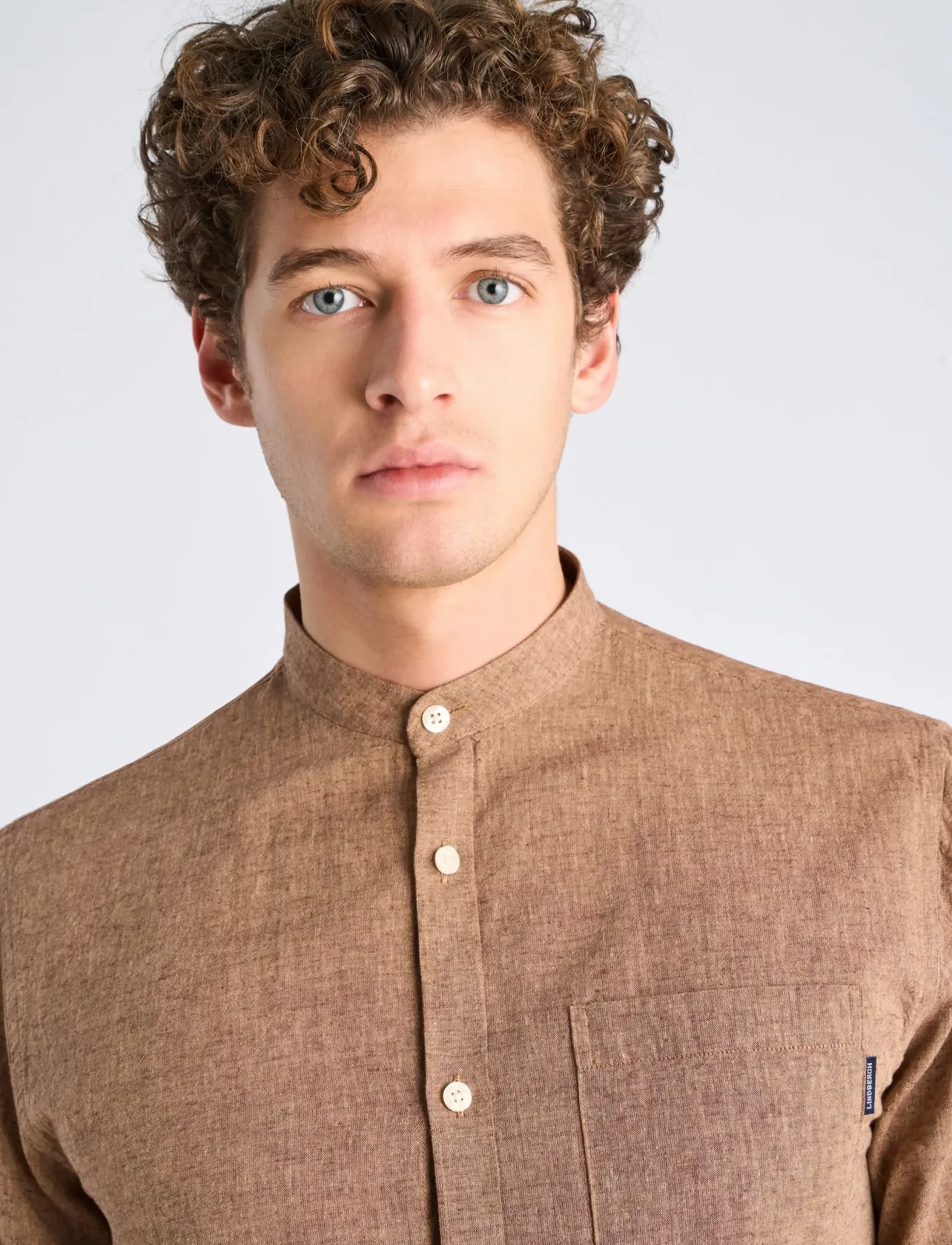 Lindbergh - Cotton/linen shirt L/S - hørskjorter - brown - 5