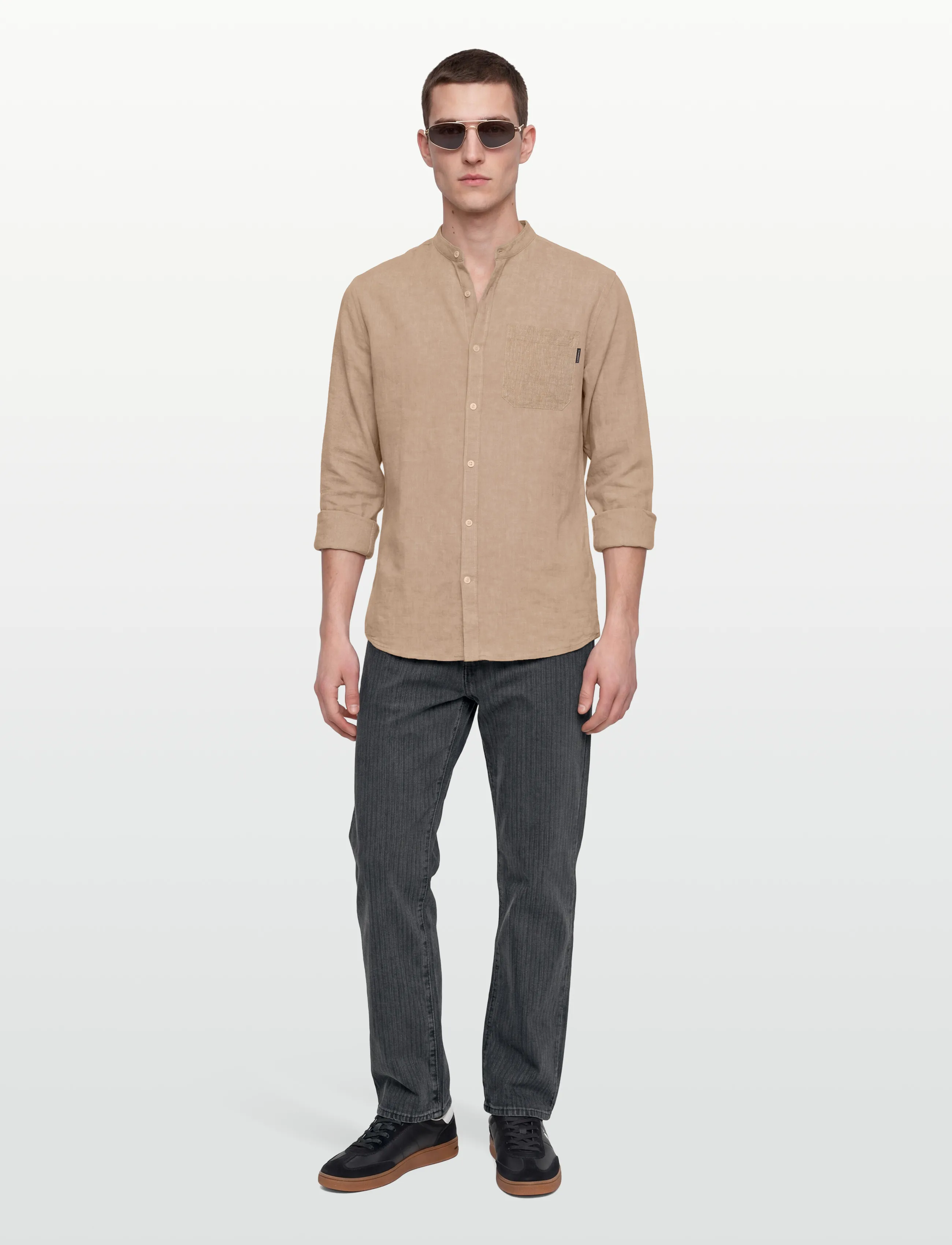Lindbergh Cotton/Linen Shirt L/S, XXL, Shirts, Beige - Linen Männerswear