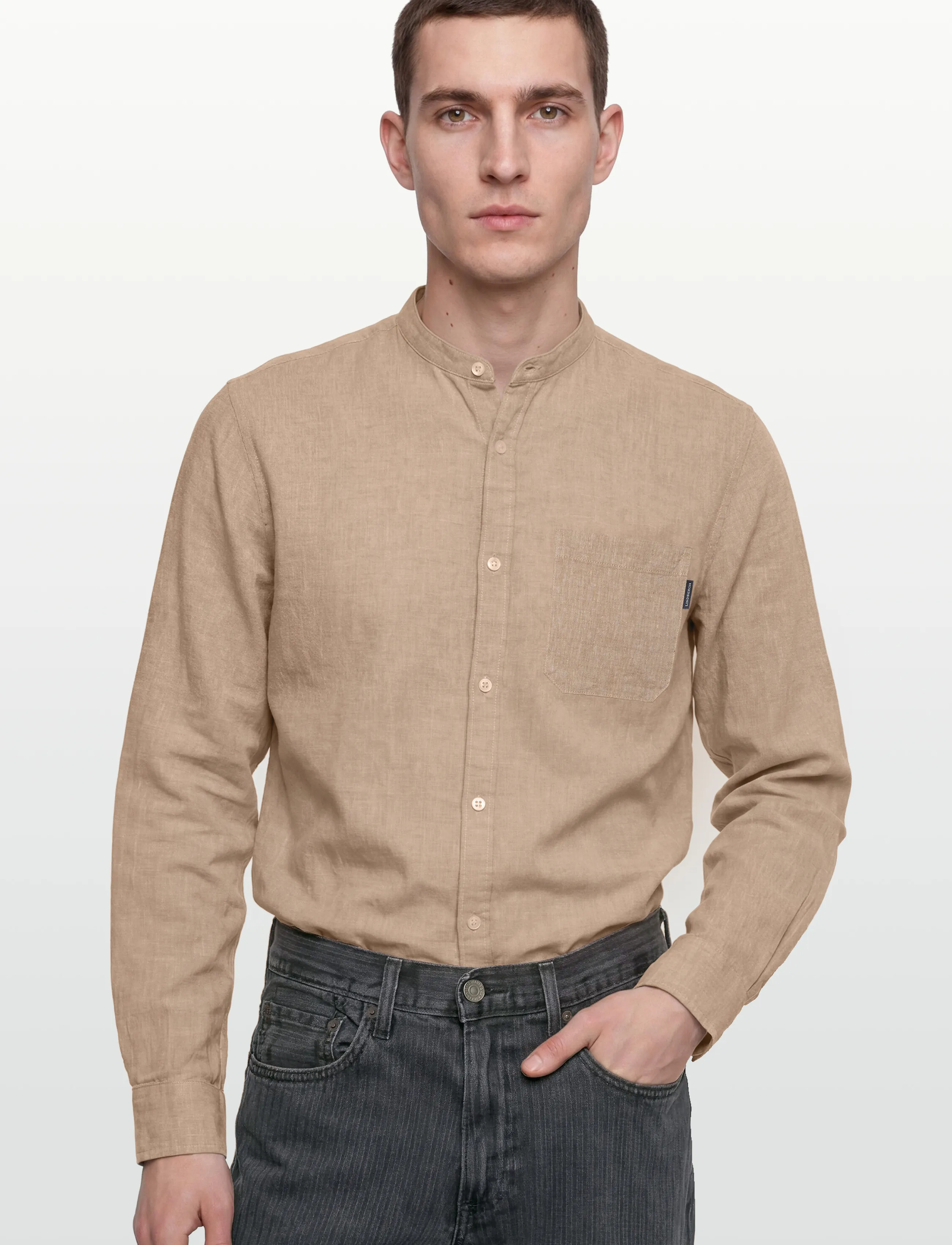 Lindbergh - Cotton/linen shirt L/S - hørskjorter - mid sand - 3