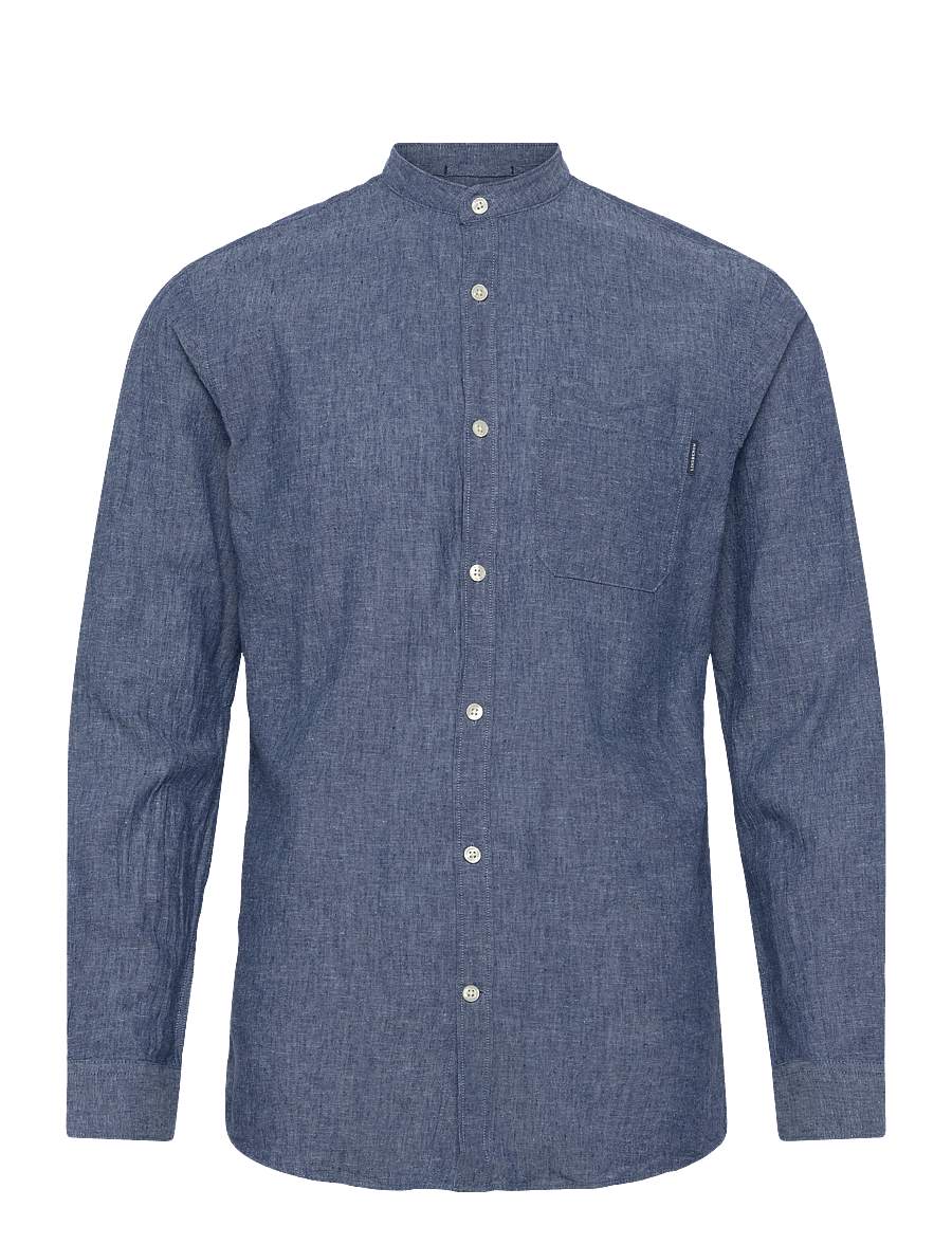 Lindbergh - Cotton/linen shirt L/S - linen shirts - navy - 1