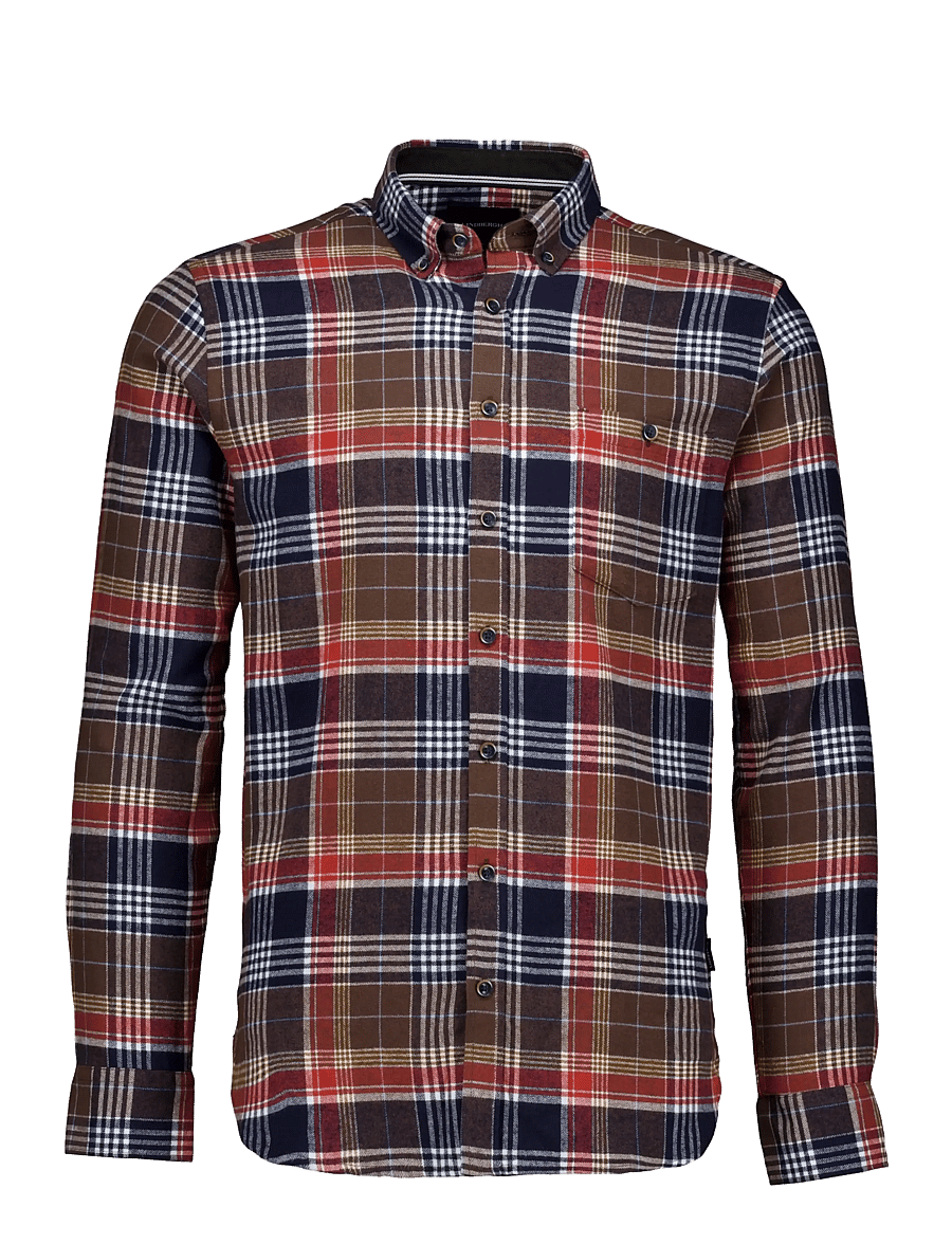 Lindbergh - Large checked brushed shirt L/S - flannel-skjorter - deep brown - 0